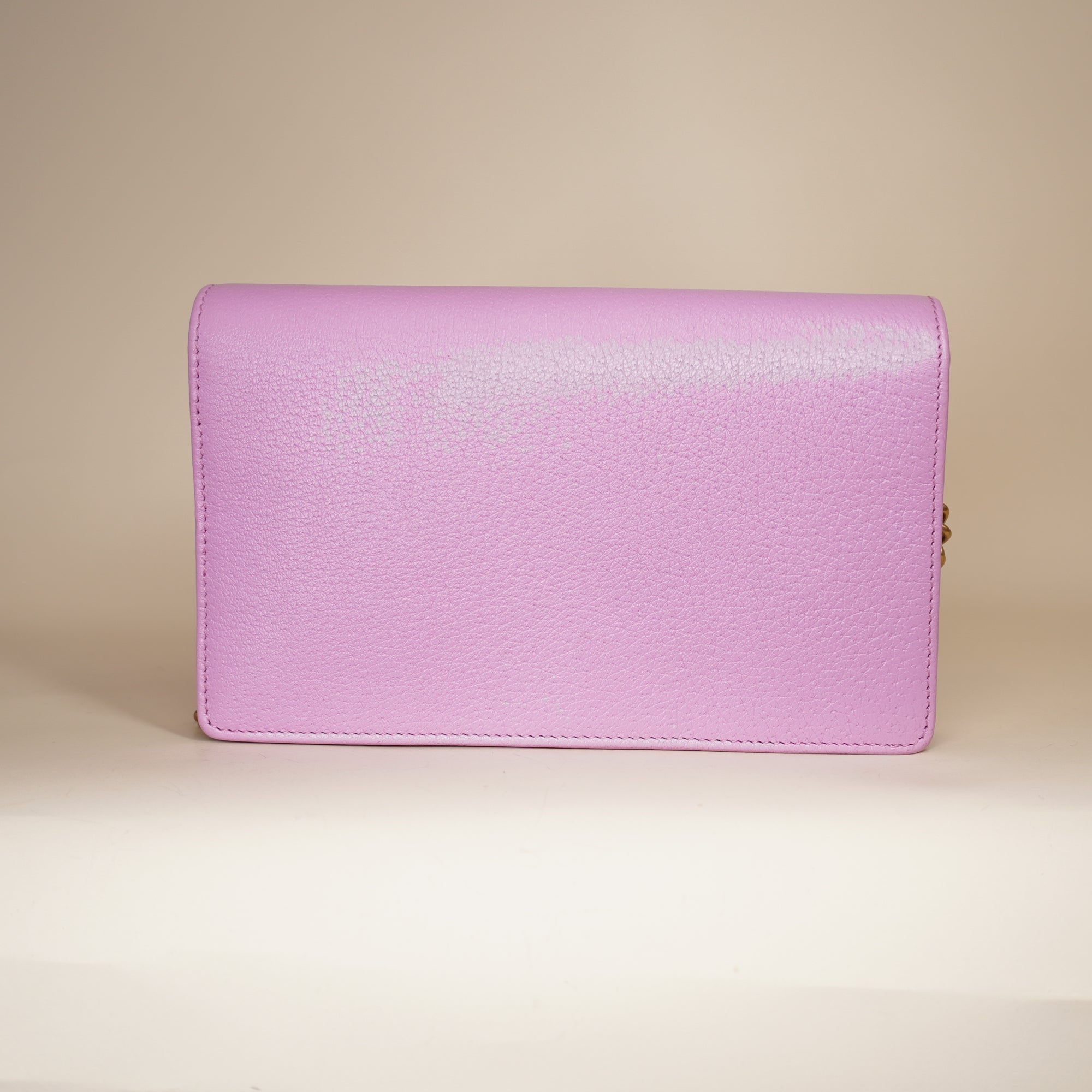 PRE-OWNED Calfskin Marquise Crystals Mini GG Chain Wallet Malva