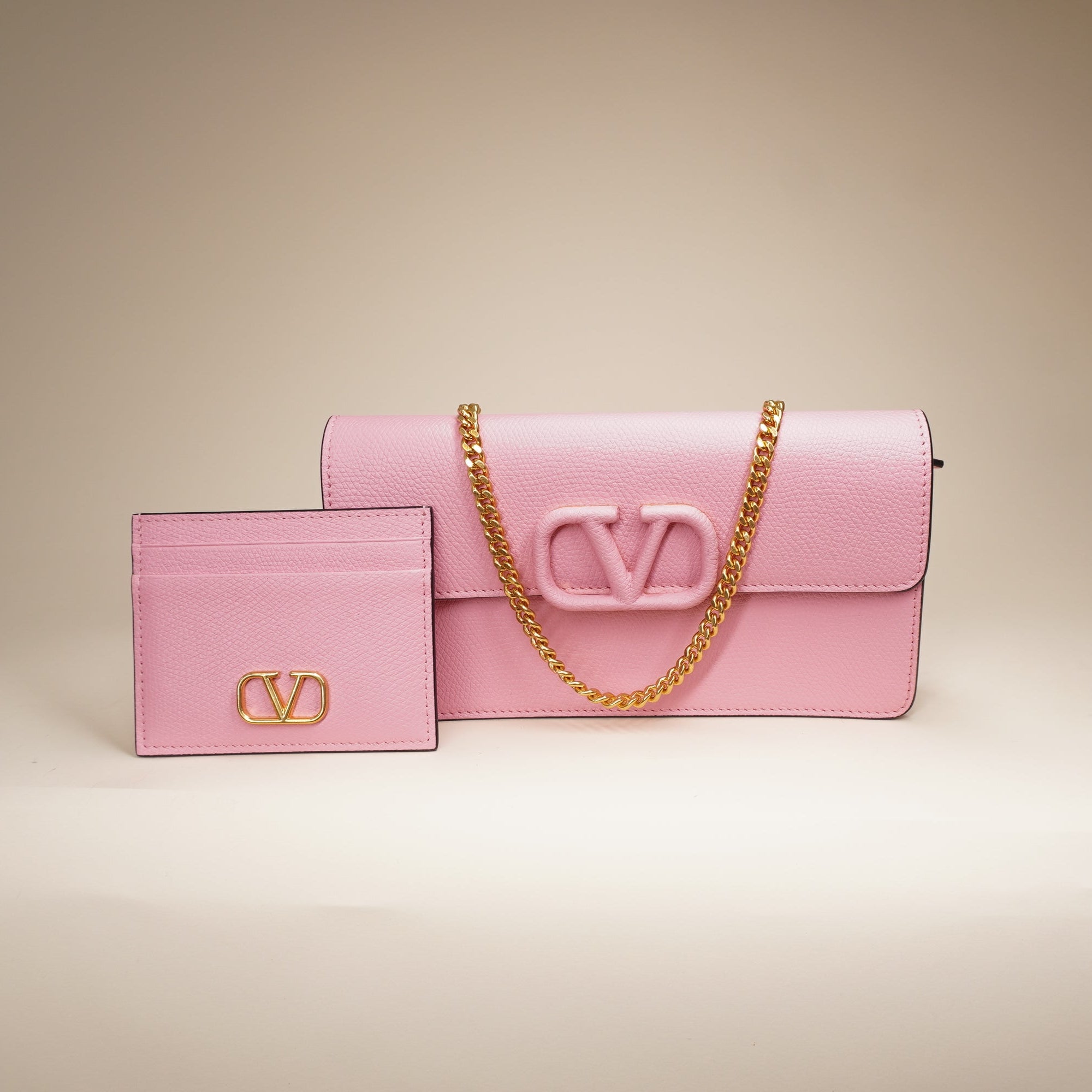 PRE-OWNED Pink Vlogo Crossbody Bag &amp; Card Holder Combo