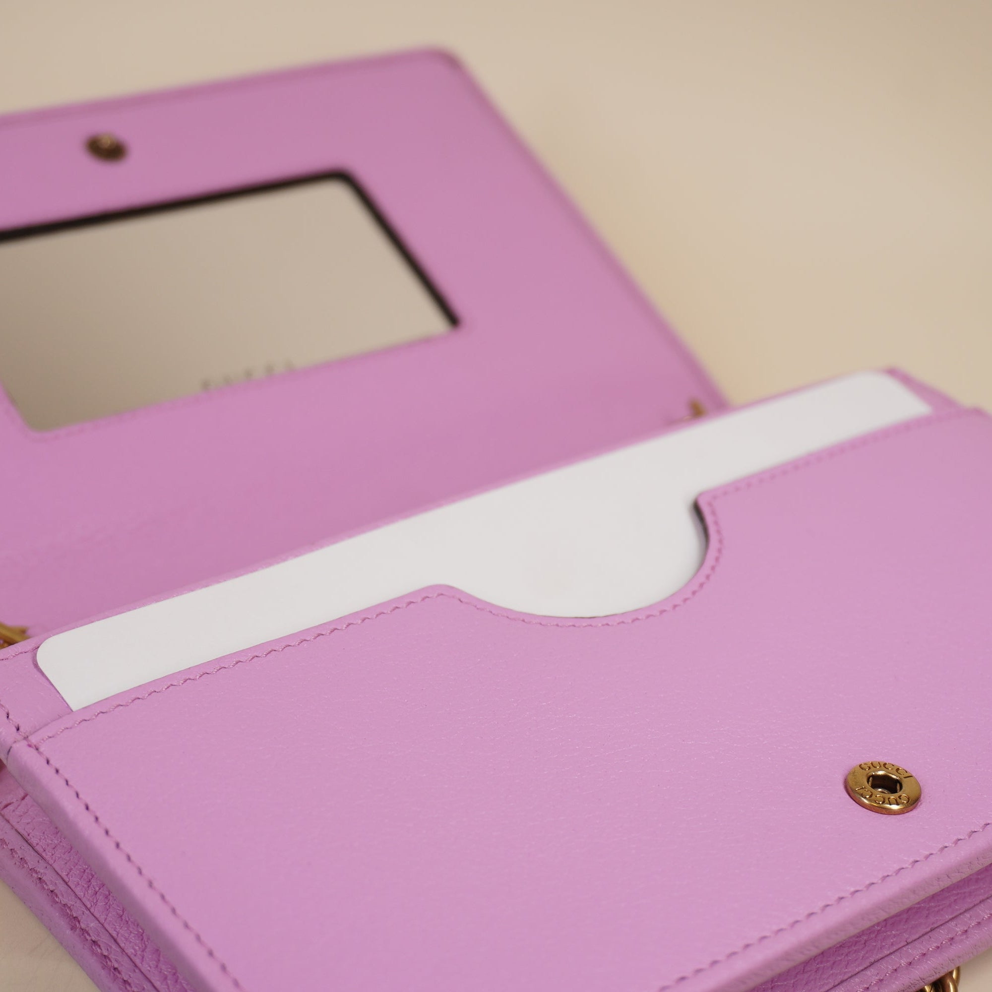 PRE-OWNED Calfskin Marquise Crystals Mini GG Chain Wallet Malva