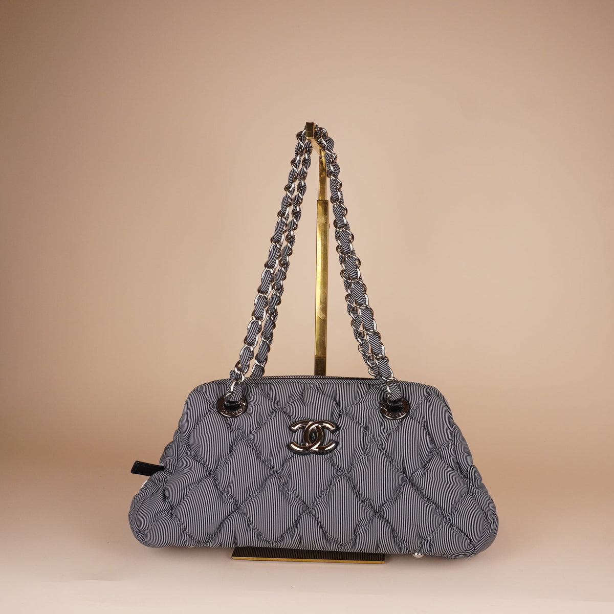 PRE-OWNED CC Bubble Bowler Bag Quilted Nylon Small