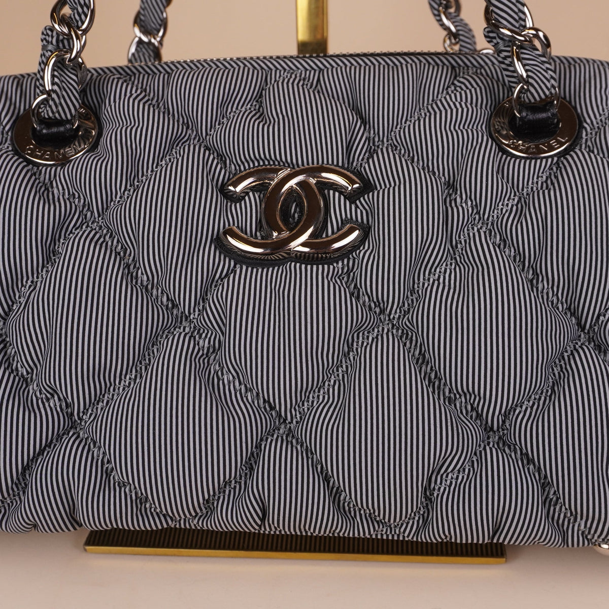 PRE-OWNED CC Bubble Bowler Bag Quilted Nylon Small