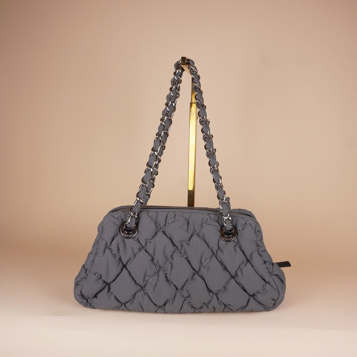 PRE-OWNED CC Bubble Bowler Bag Quilted Nylon Small