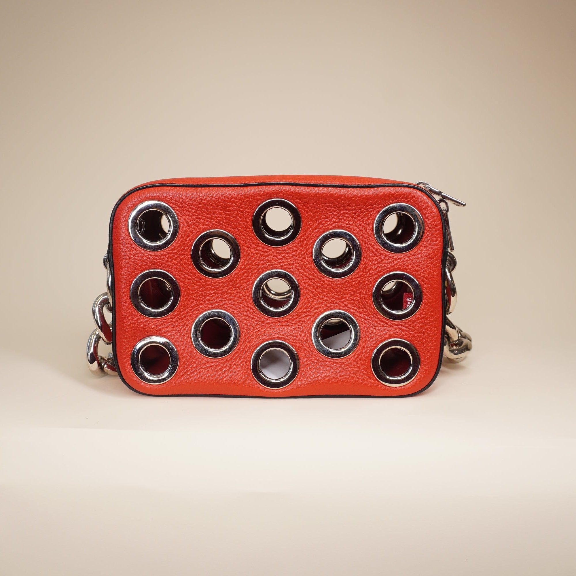 PRE-OWNED Grommet Chain Shoulder Bag Vitello Daino Small 