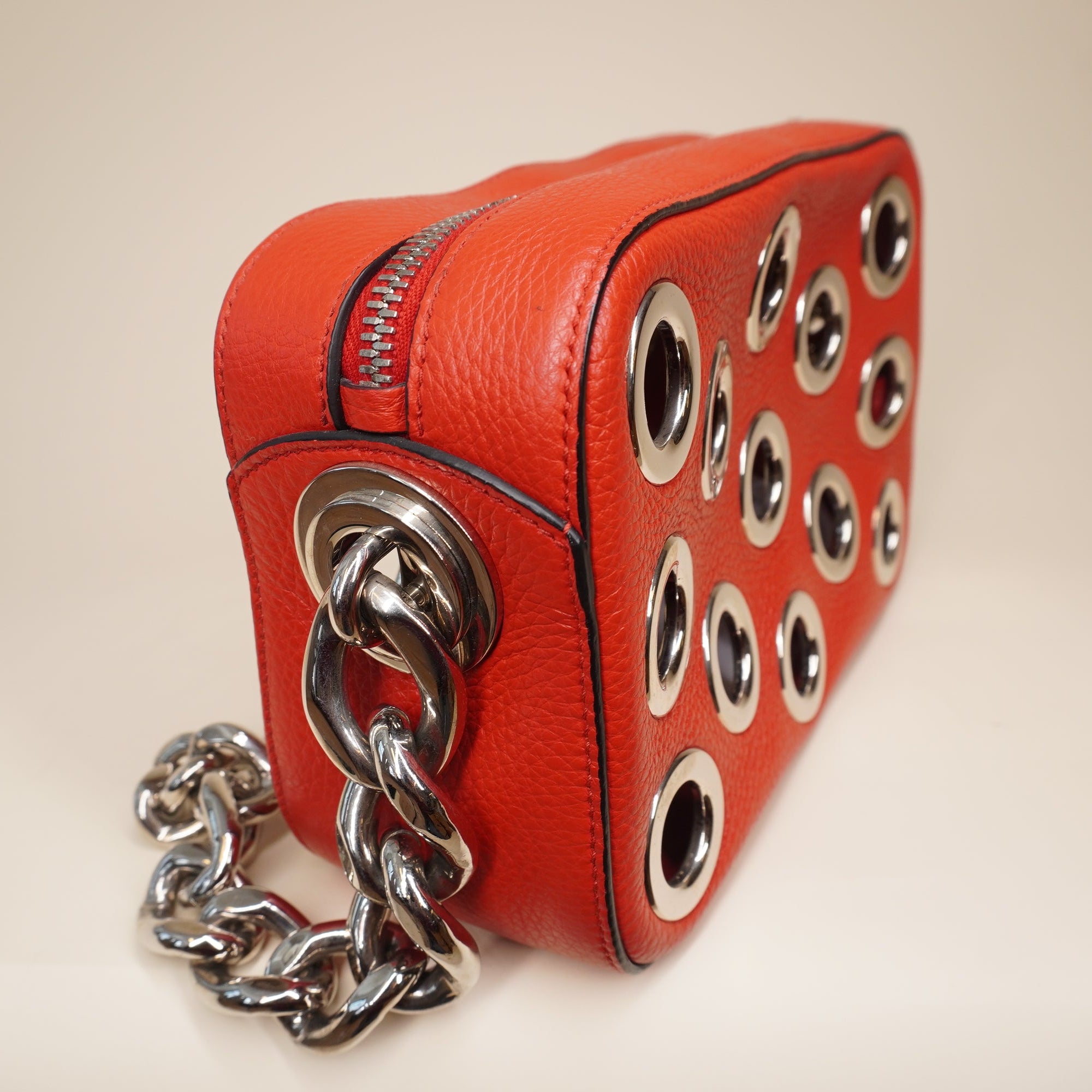 PRE-OWNED Grommet Chain Shoulder Bag Vitello Daino Small 