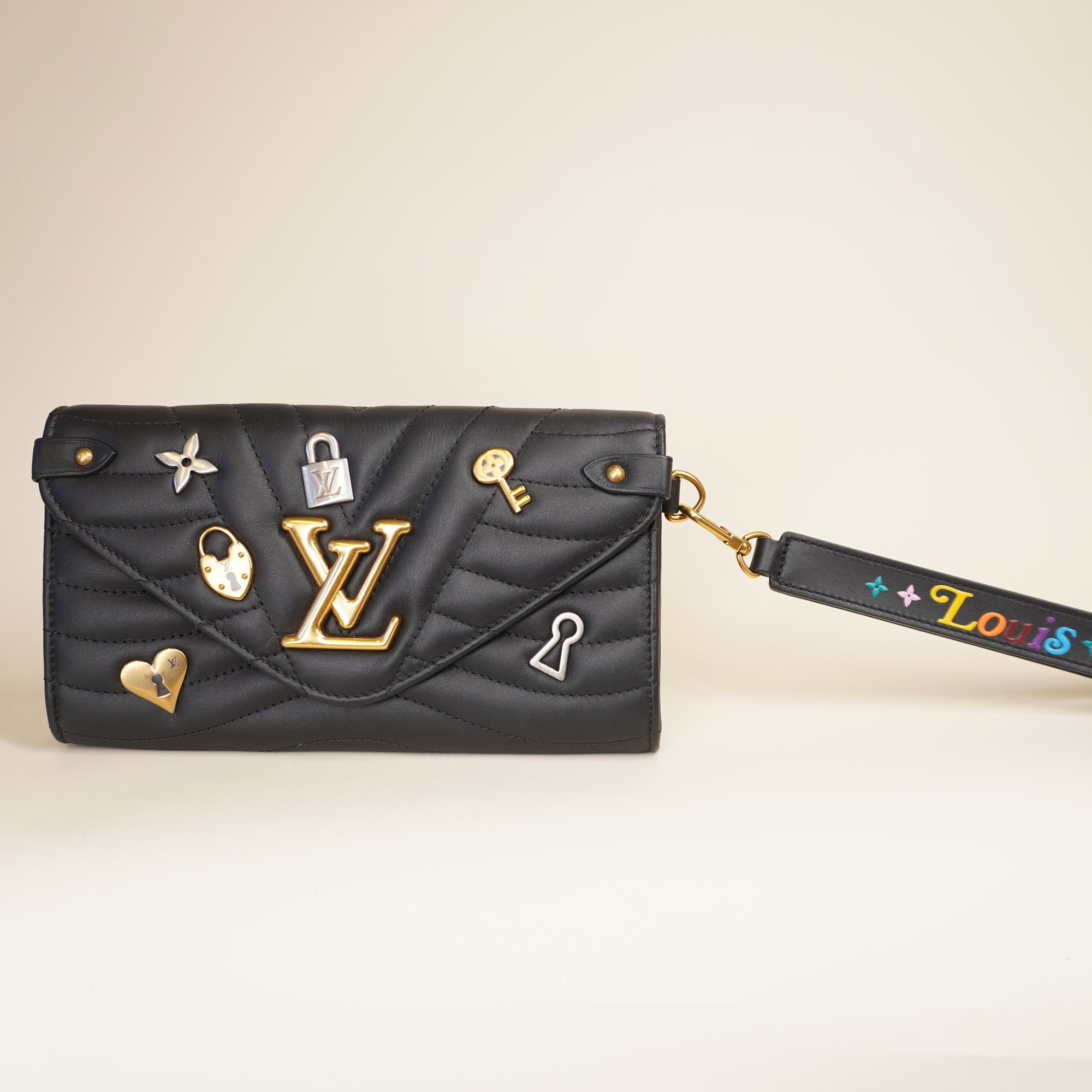 PRE-OWNED New Wave Long Wallet Limited Edition Love Lock Quilted Leather Black