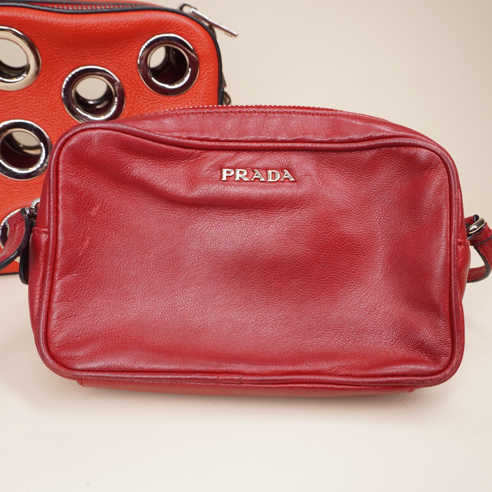 PRE-OWNED Grommet Chain Shoulder Bag Vitello Daino Small 