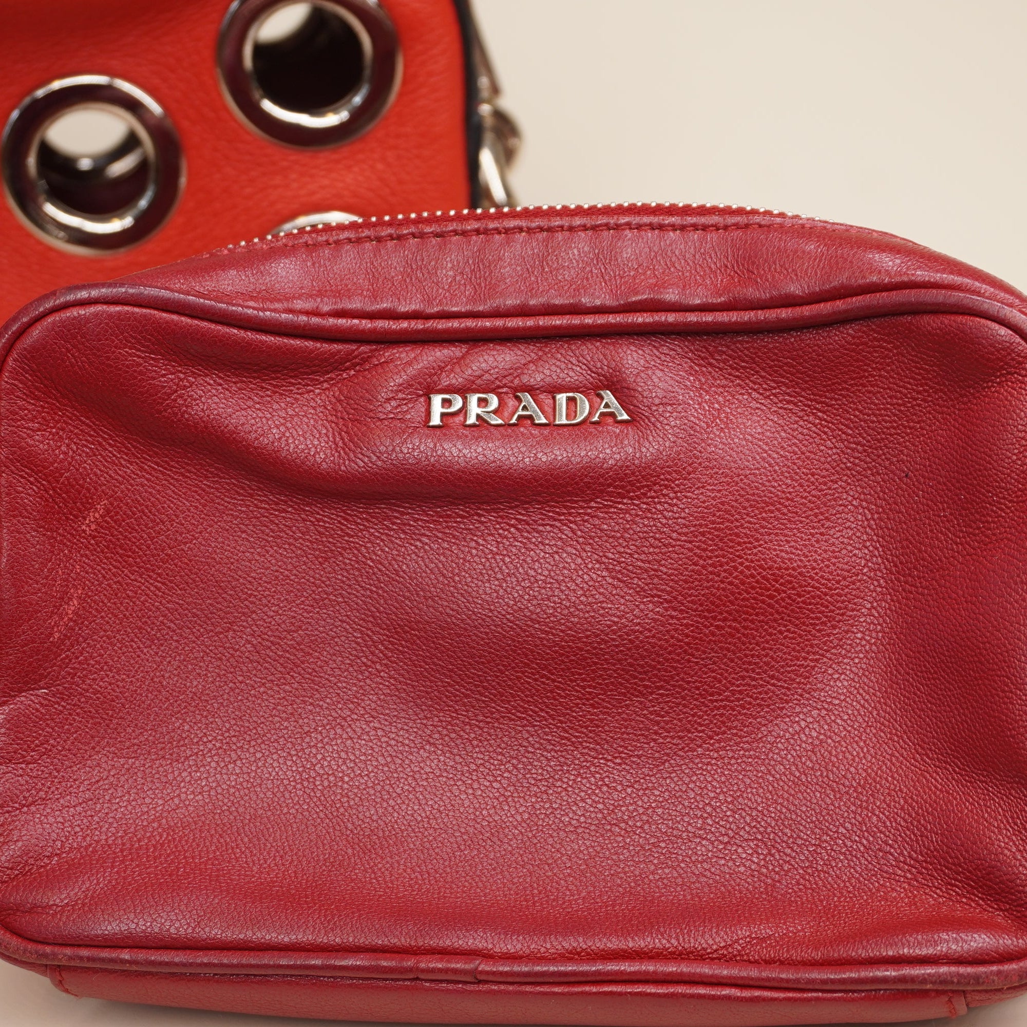 PRE-OWNED Grommet Chain Shoulder Bag Vitello Daino Small 