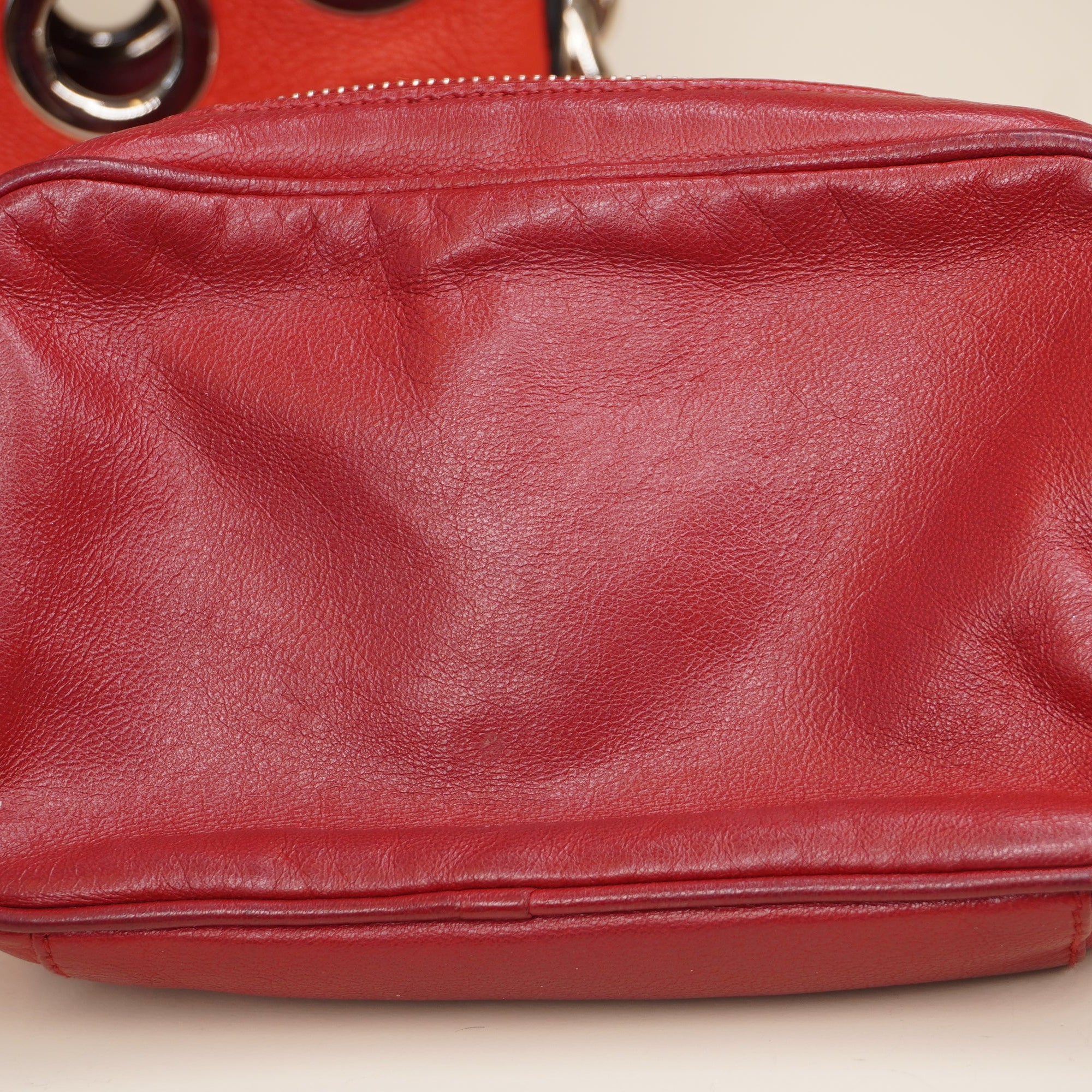 PRE-OWNED Grommet Chain Shoulder Bag Vitello Daino Small 