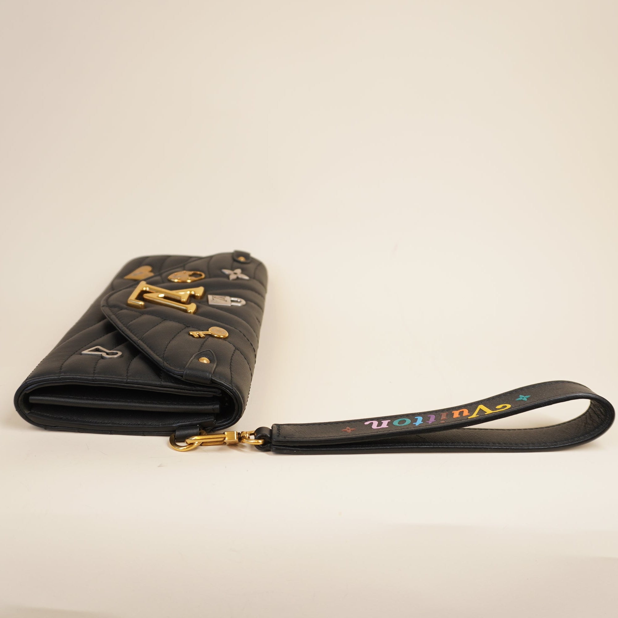 PRE-OWNED New Wave Long Wallet Limited Edition Love Lock Quilted Leather Black