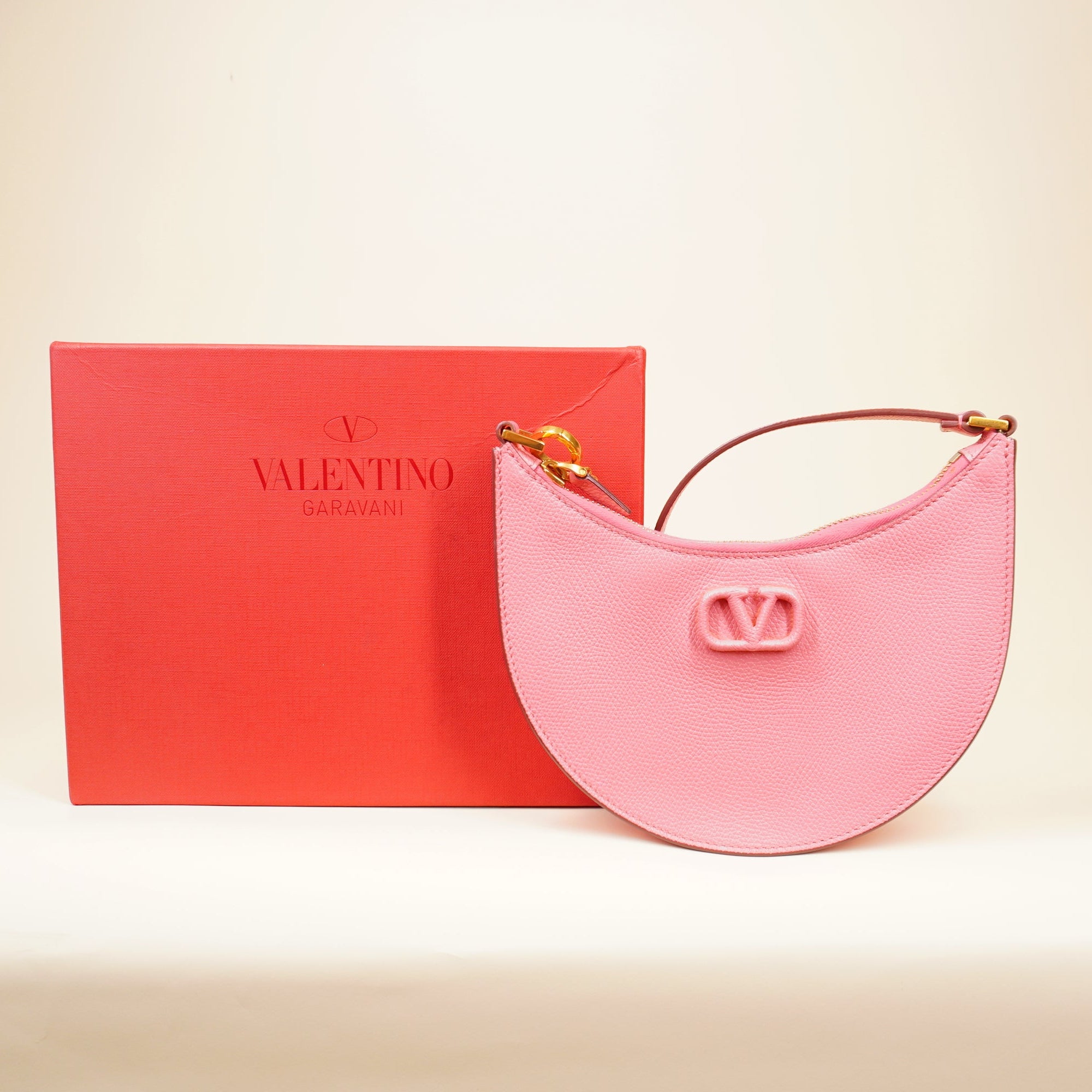 PRE-OWNED Pink Vlogo Mini Leather Hobo Shoulder Bag