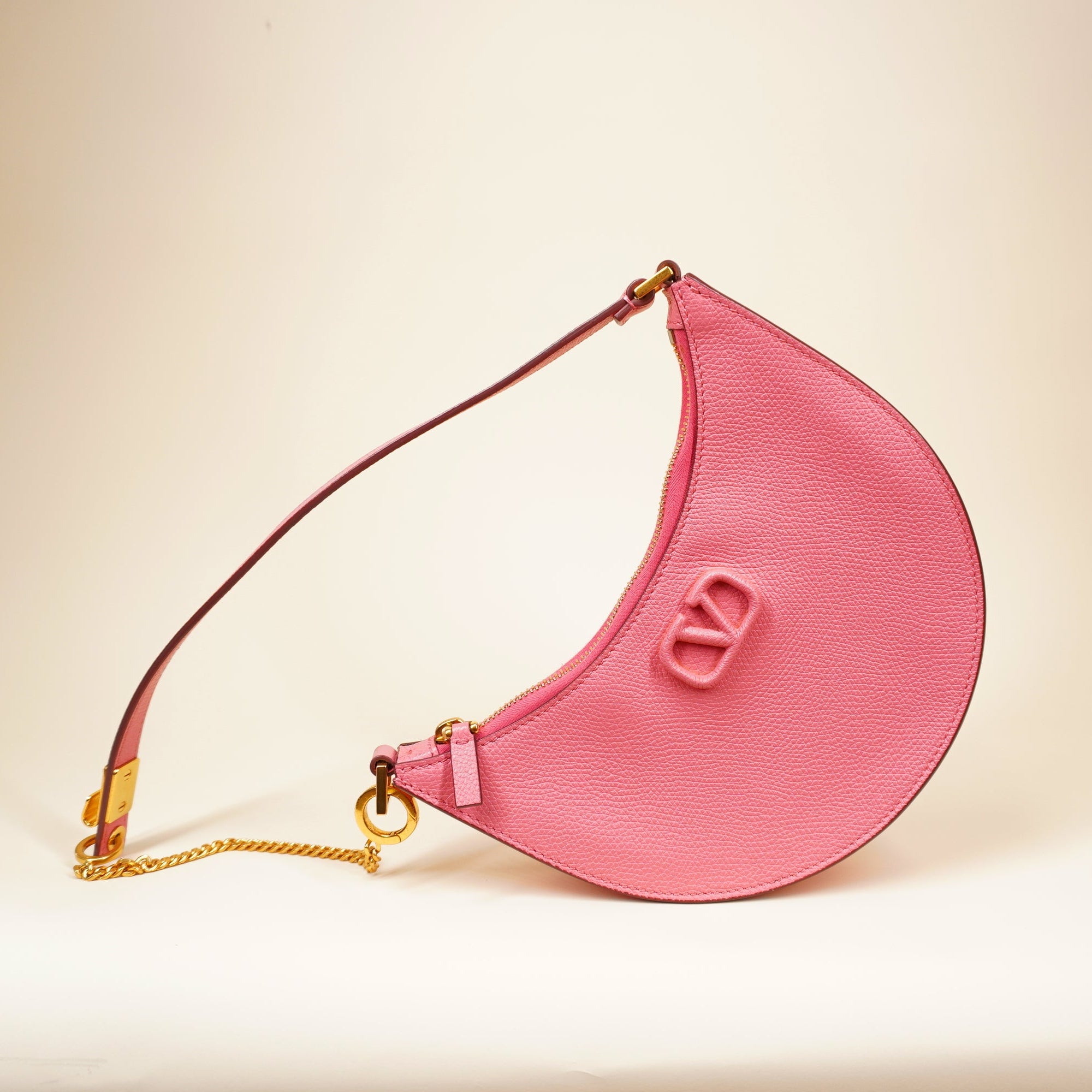 PRE-OWNED Pink Vlogo Mini Leather Hobo Shoulder Bag