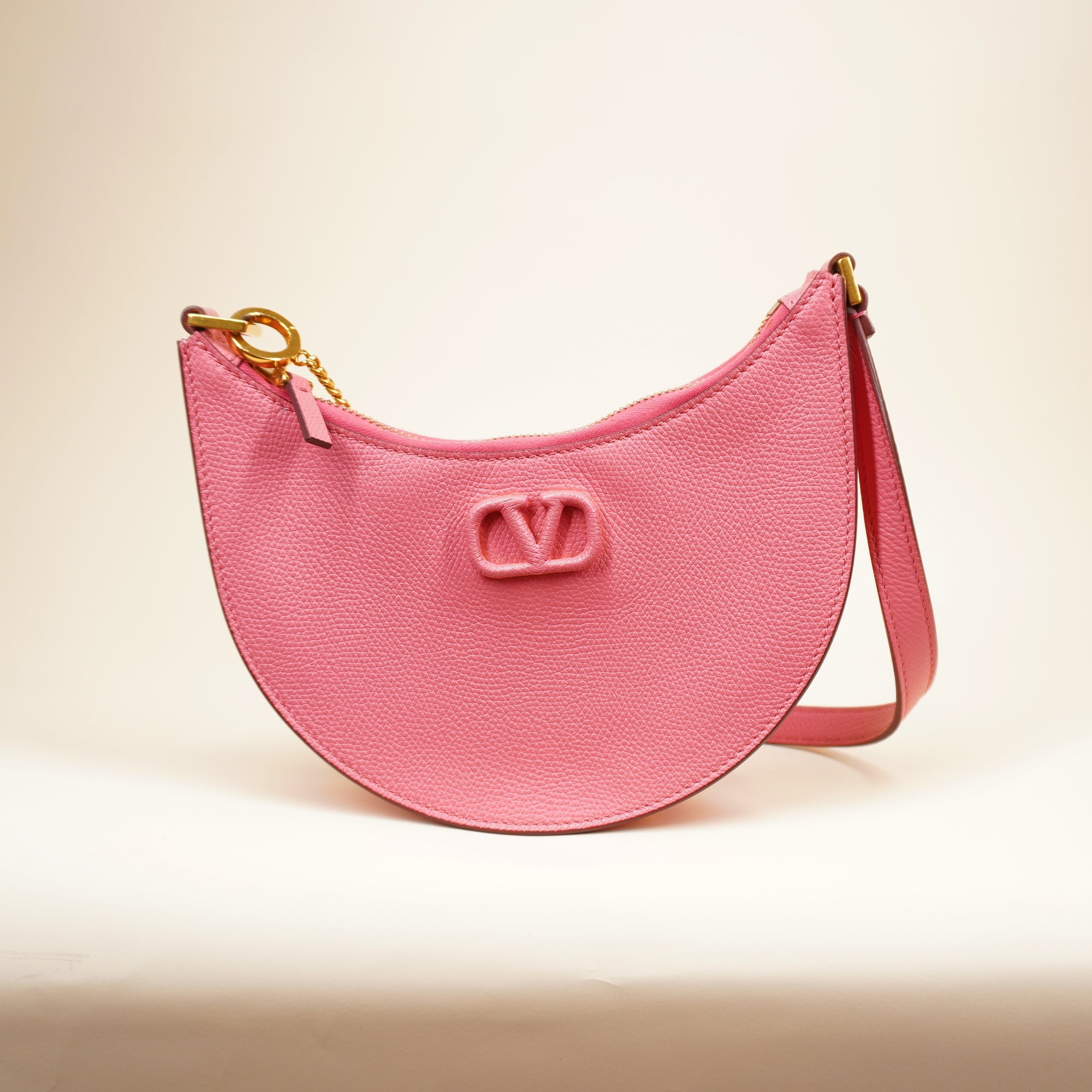 PRE-OWNED Pink Vlogo Mini Leather Hobo Shoulder Bag