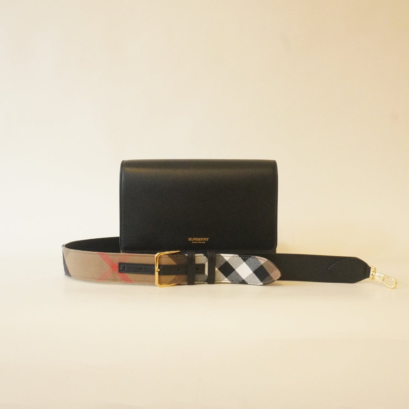 PRE-OWNED Black Mackford Check and Leather Shoulder Bag