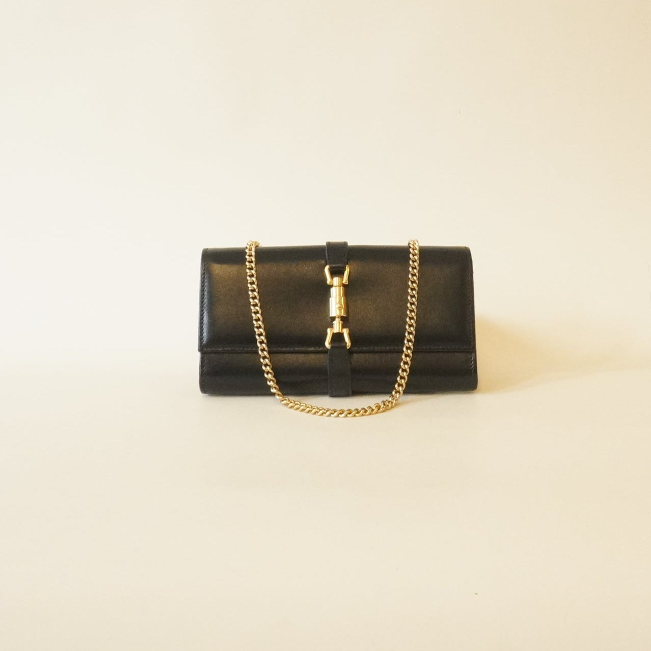 PRE-OWNED Calfskin Jackie 1961 Chain Wallet Black 