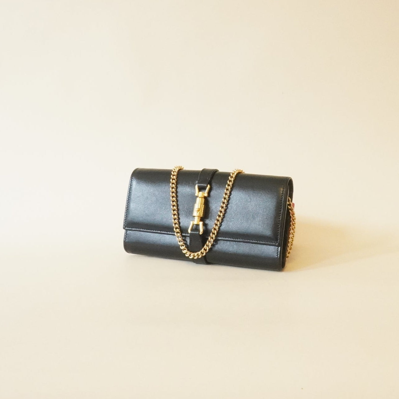 PRE-OWNED Calfskin Jackie 1961 Chain Wallet Black 