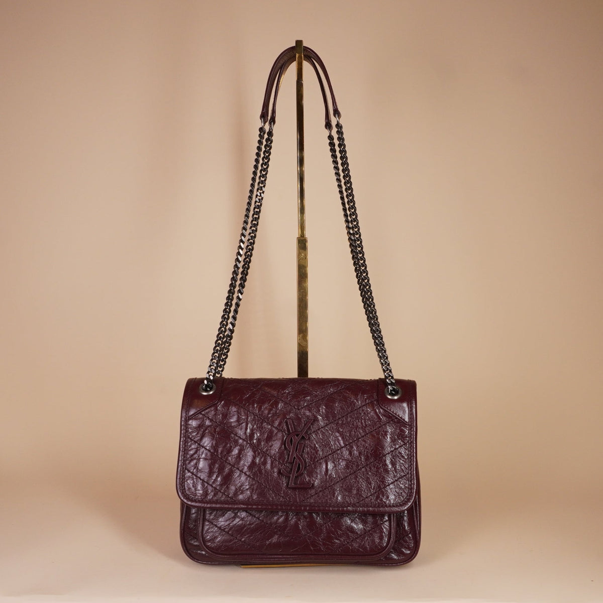 PRE-OWNED Burgundy Leather Niki Medium Shoulder Bag