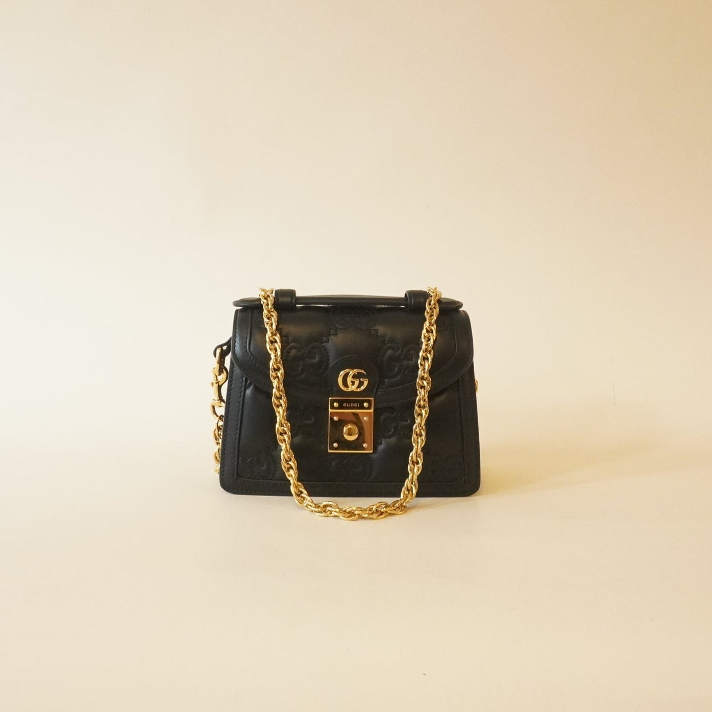PRE-OWNED GG Black Matelasse 2-Way Top Handle Shoulder Bag