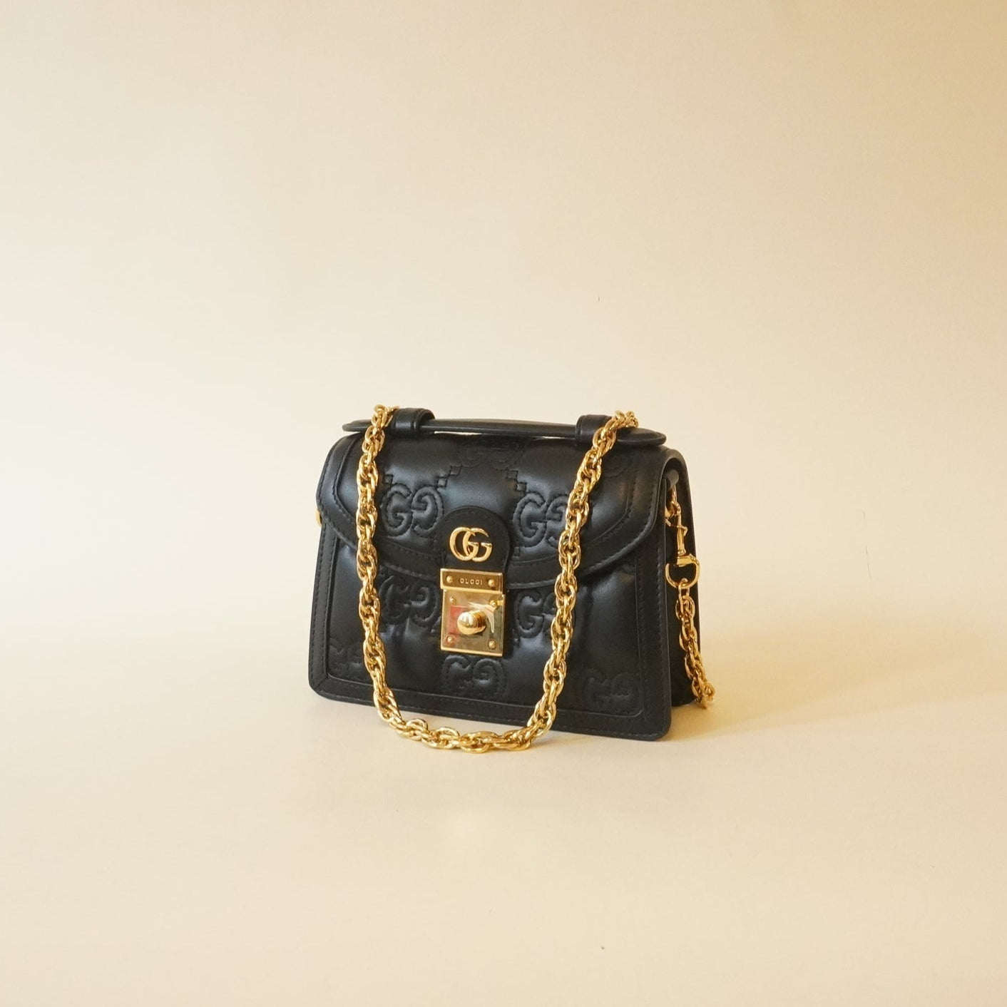 PRE-OWNED GG Black Matelasse 2-Way Top Handle Shoulder Bag