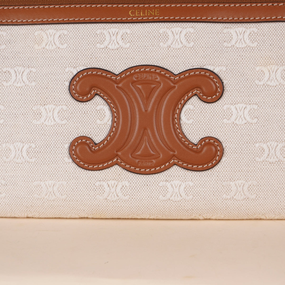 PRE-OWNED Triomphe Canvas Clutch Calfskin Trim