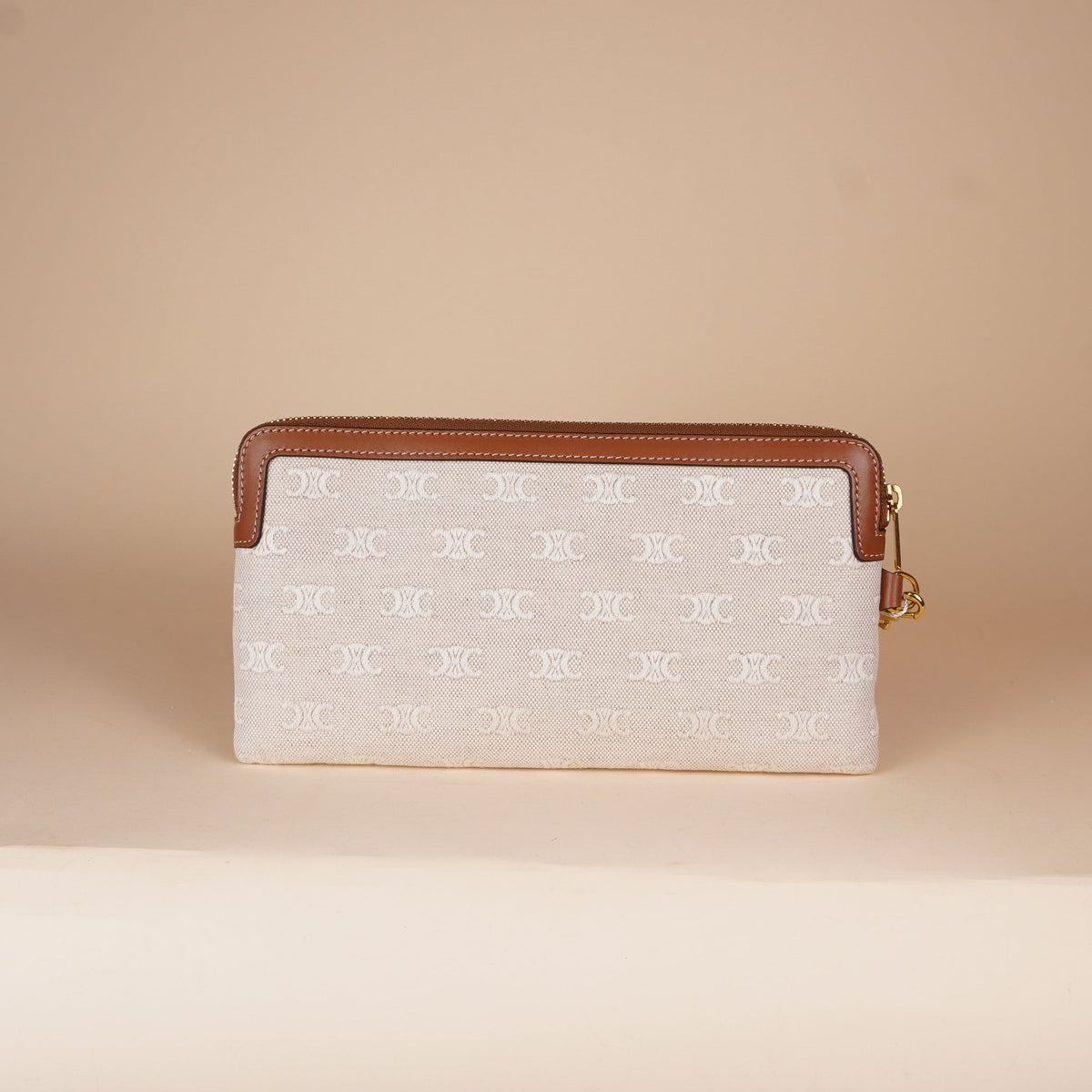 PRE-OWNED Triomphe Canvas Clutch Calfskin Trim