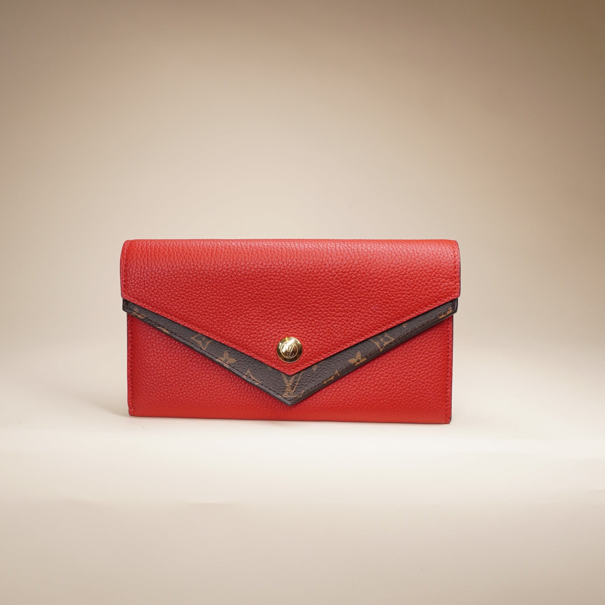 PRE-OWNED LV Monogram Portefeuille Duble V Long Wallet Red