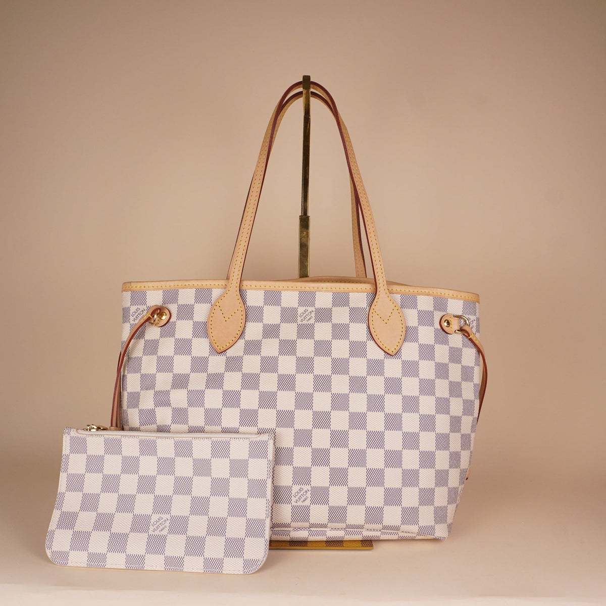 PRE-OWNED LV Damier Azur Canvas Neverfull PM Shoulder Bag with Pouch