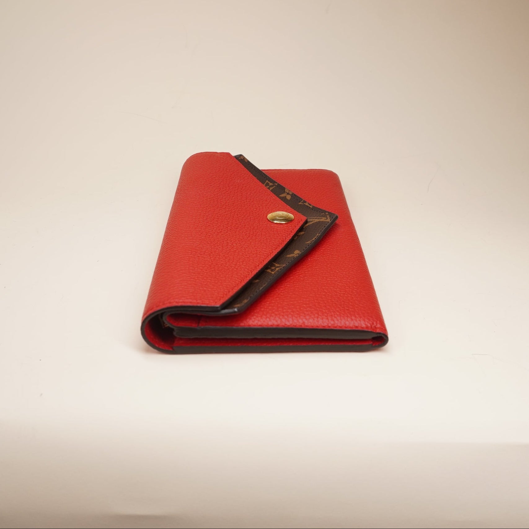 PRE-OWNED LV Monogram Portefeuille Duble V Long Wallet Red