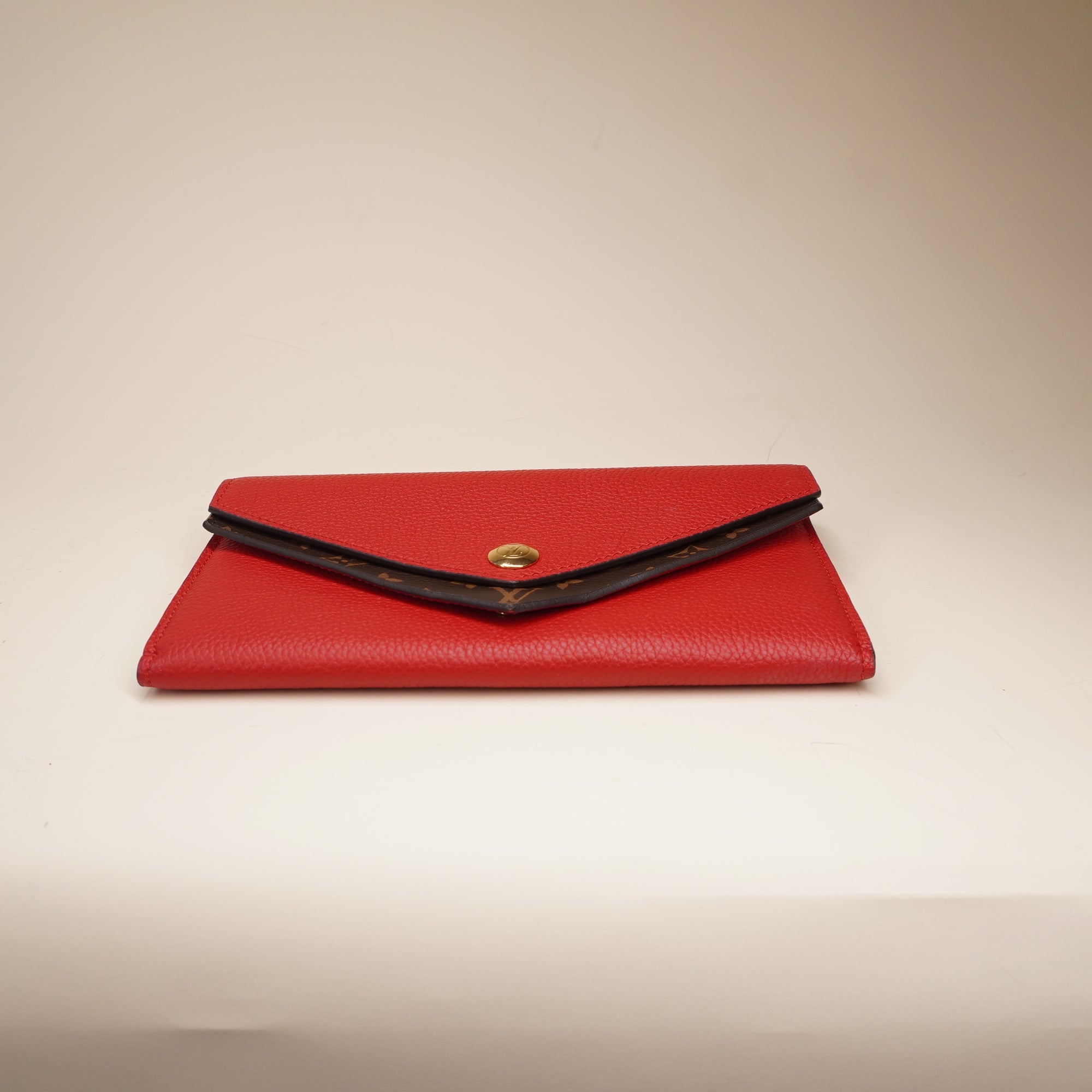 PRE-OWNED LV Monogram Portefeuille Duble V Long Wallet Red