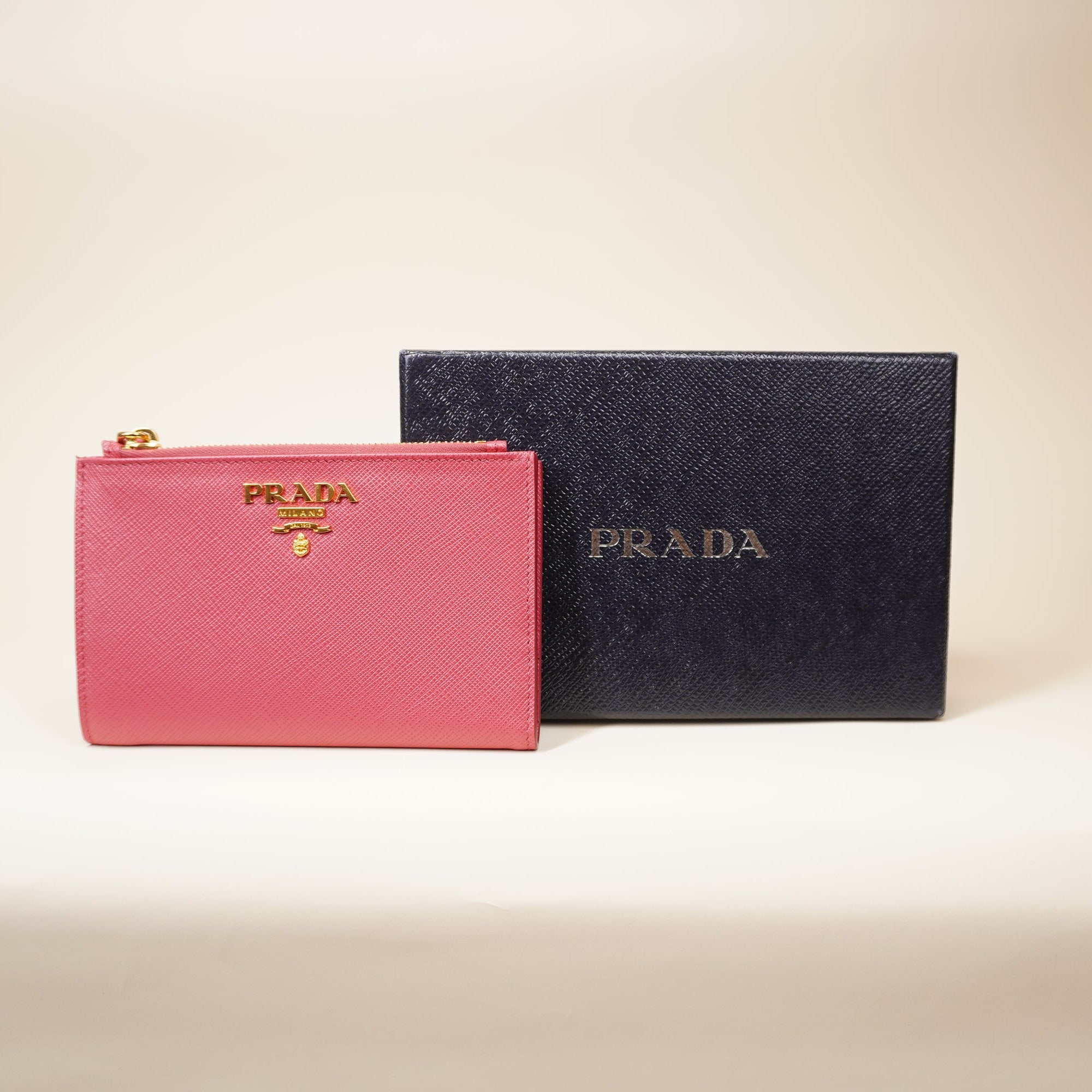 PRE-OWNED Pink Saffiano Leather Wallet