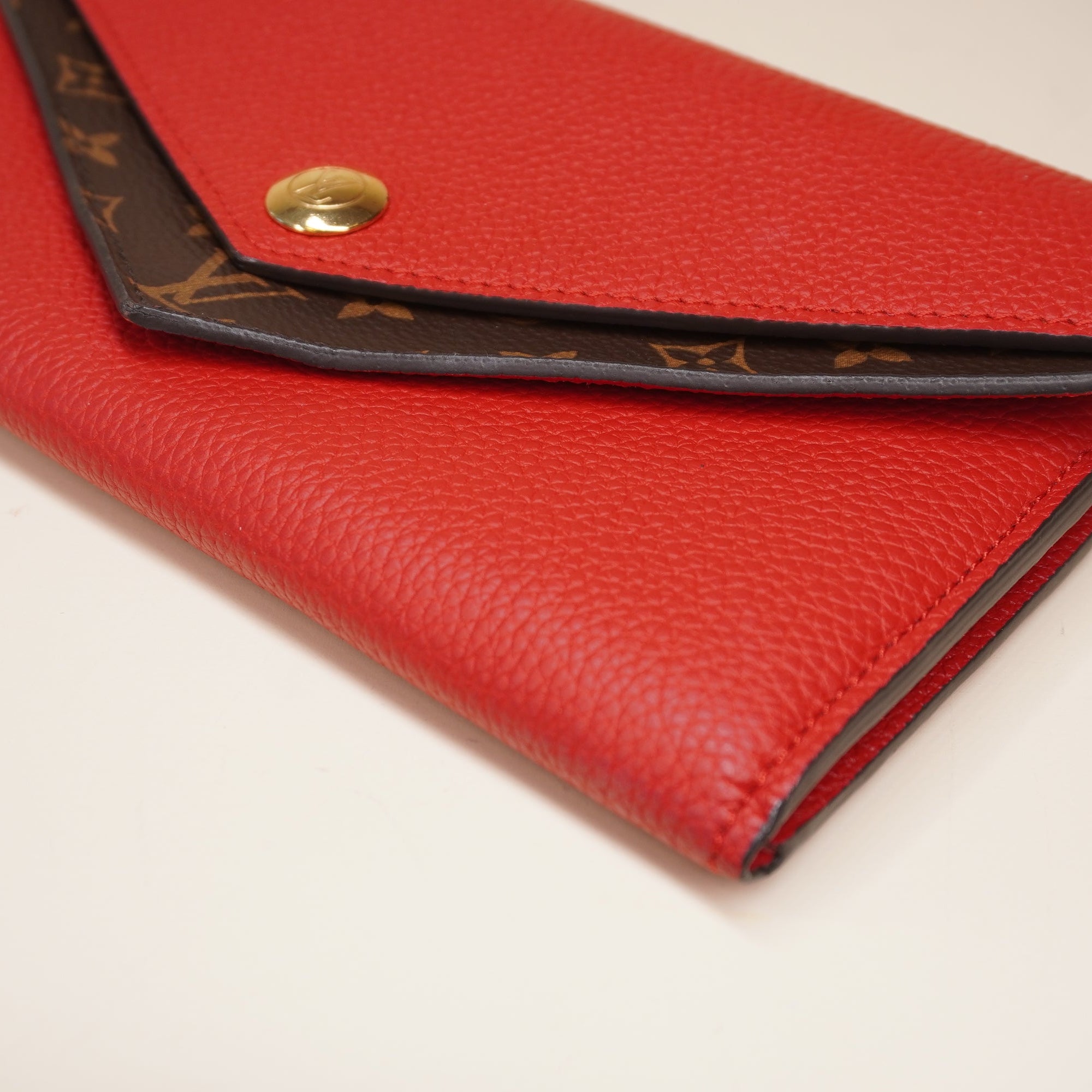PRE-OWNED LV Monogram Portefeuille Duble V Long Wallet Red
