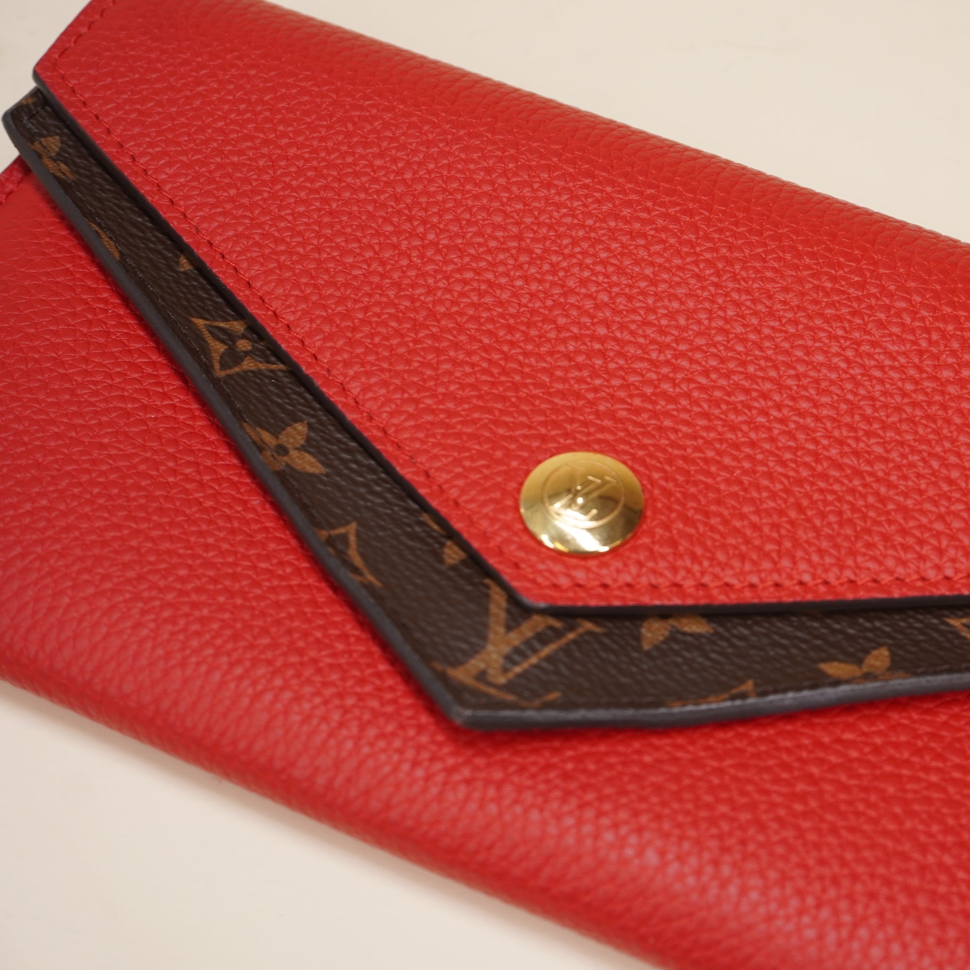 PRE-OWNED LV Monogram Portefeuille Duble V Long Wallet Red