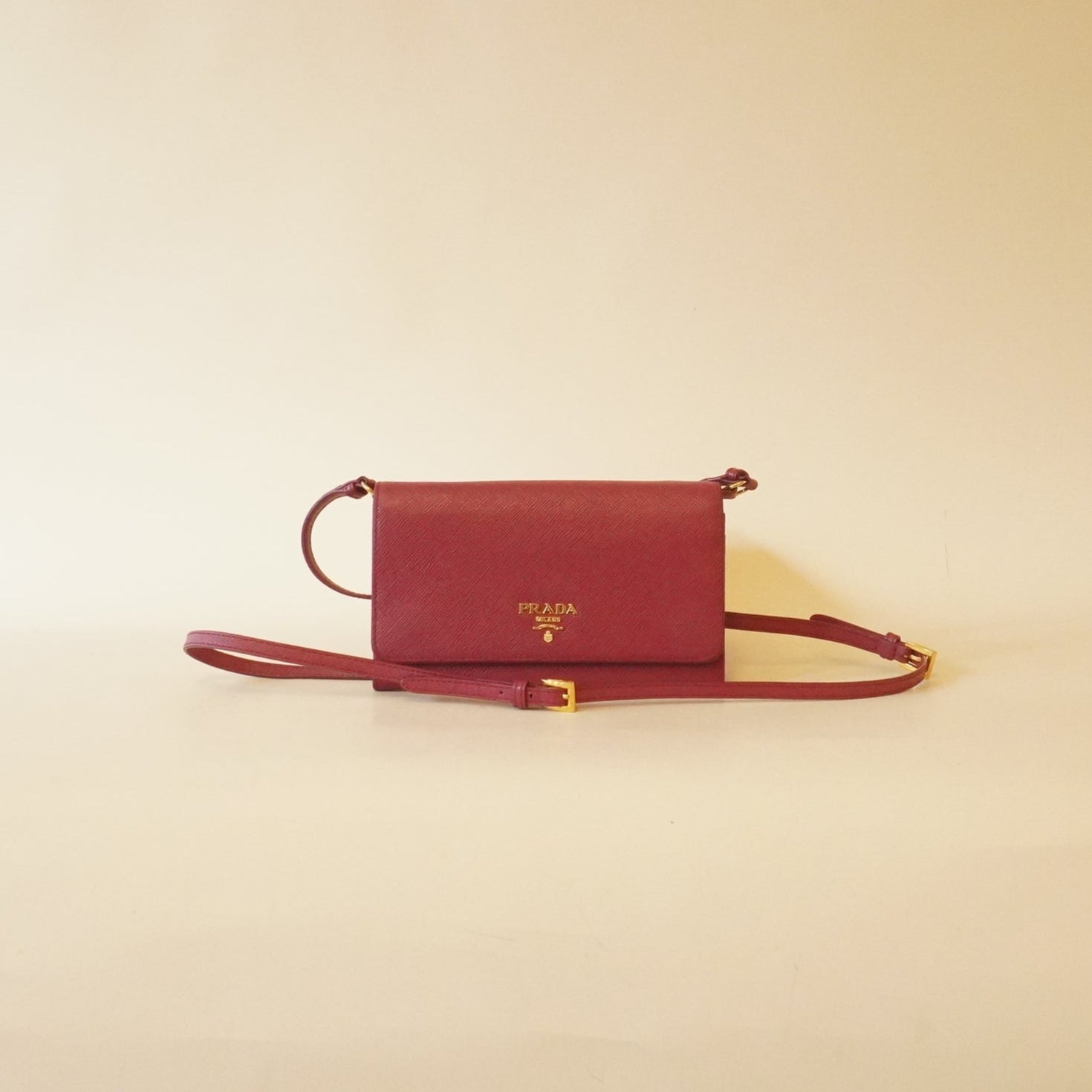 PRE-OWNED Pink Saffiano Metal Mini Crossbody Wallet Ibisco