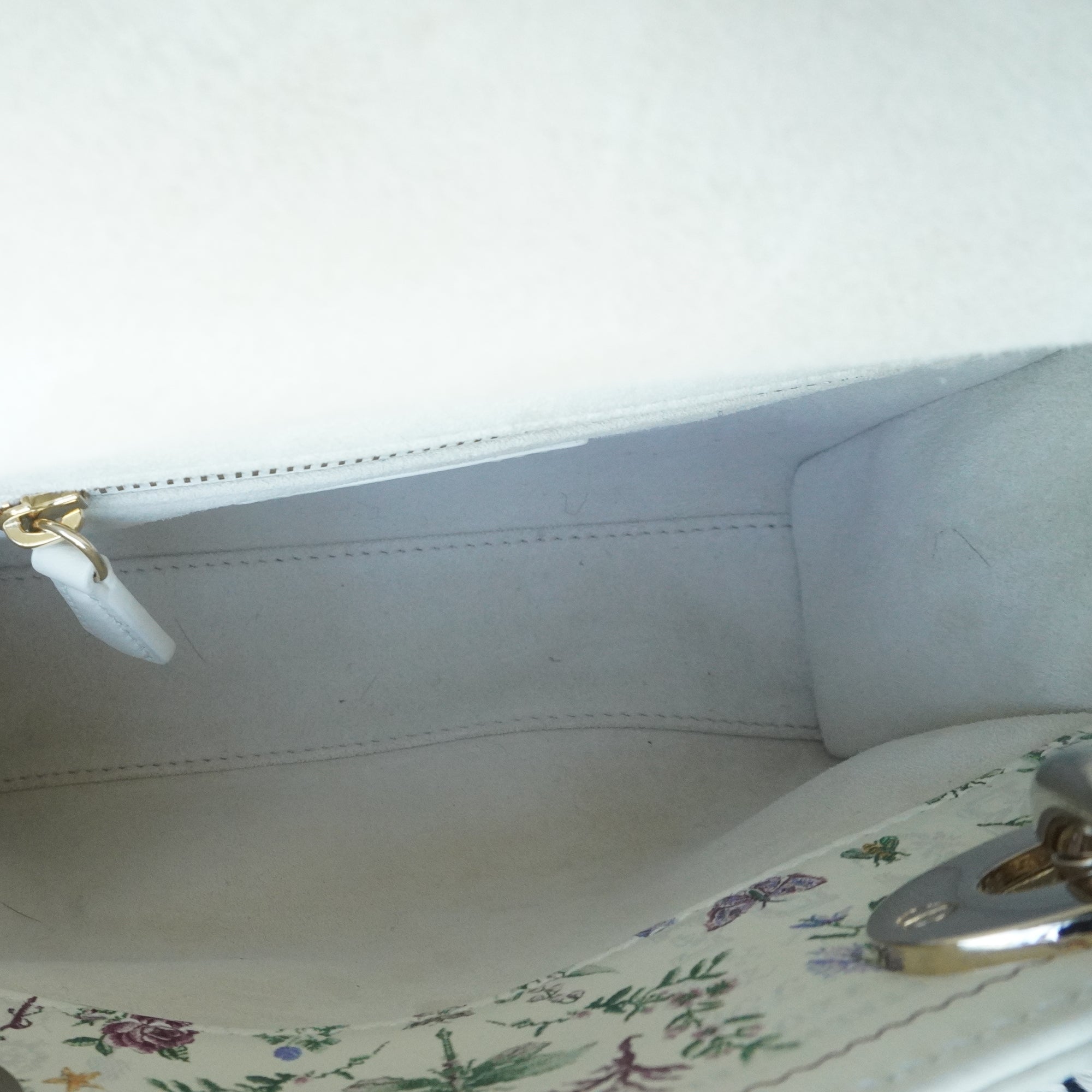 PRE-OWNED Calfskin Beaded Embroidered Paris 1947 Mini Lady Dior Latte Multicolor Hand Bag