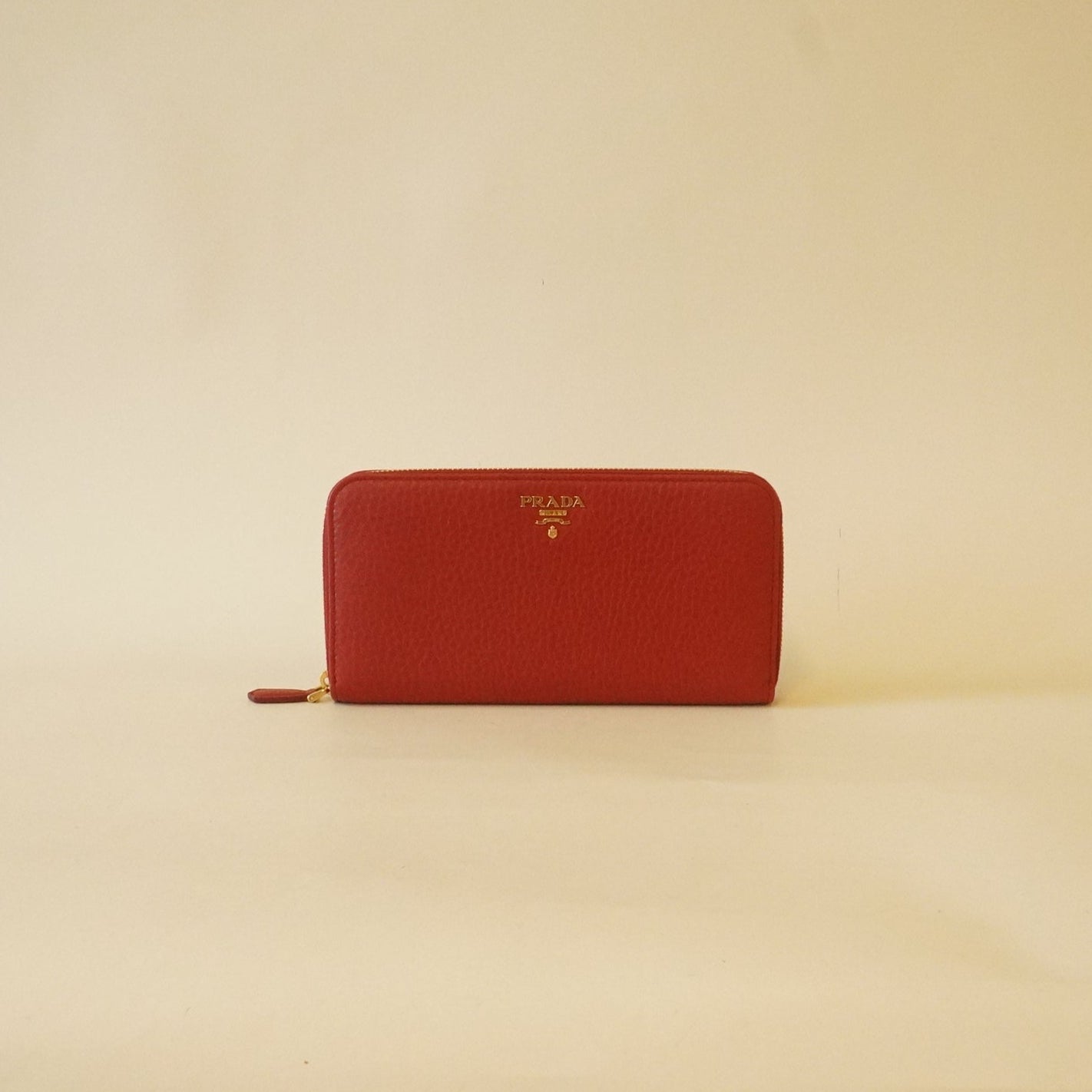 PRE-OWNED Red Vitello Grain Zip Around Wallet