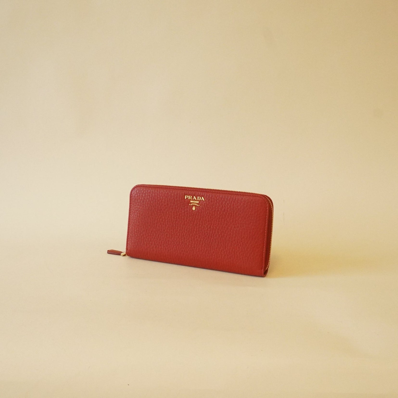 PRE-OWNED Red Vitello Grain Zip Around Wallet