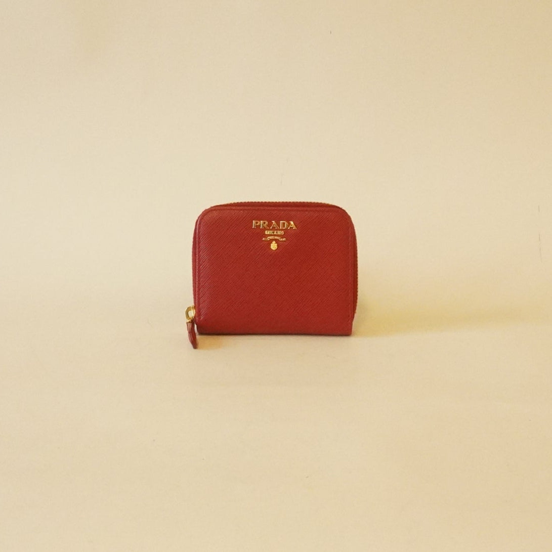 PRE-OWNED Saffiano Metal Zip Coin Case Purse Peonia
