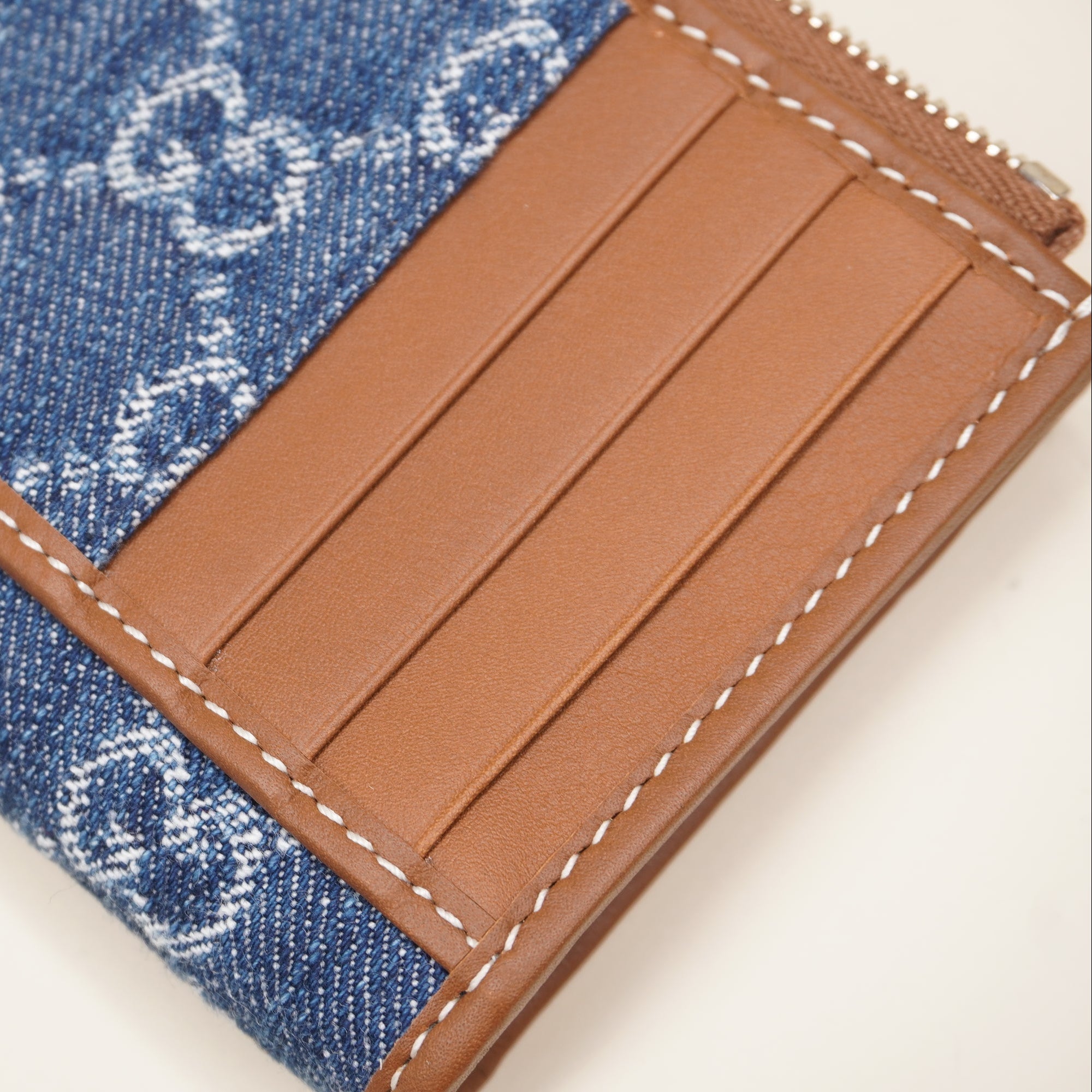PRE-OWNED GG Denim Leather Card Holder 