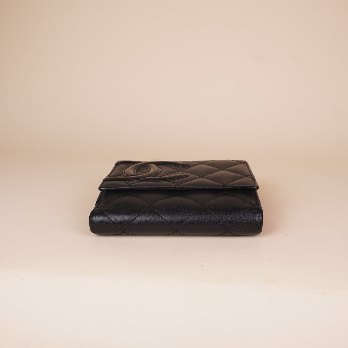 PRE-OWNED CC Calfskin Quilted Cambon Flap Wallet Black