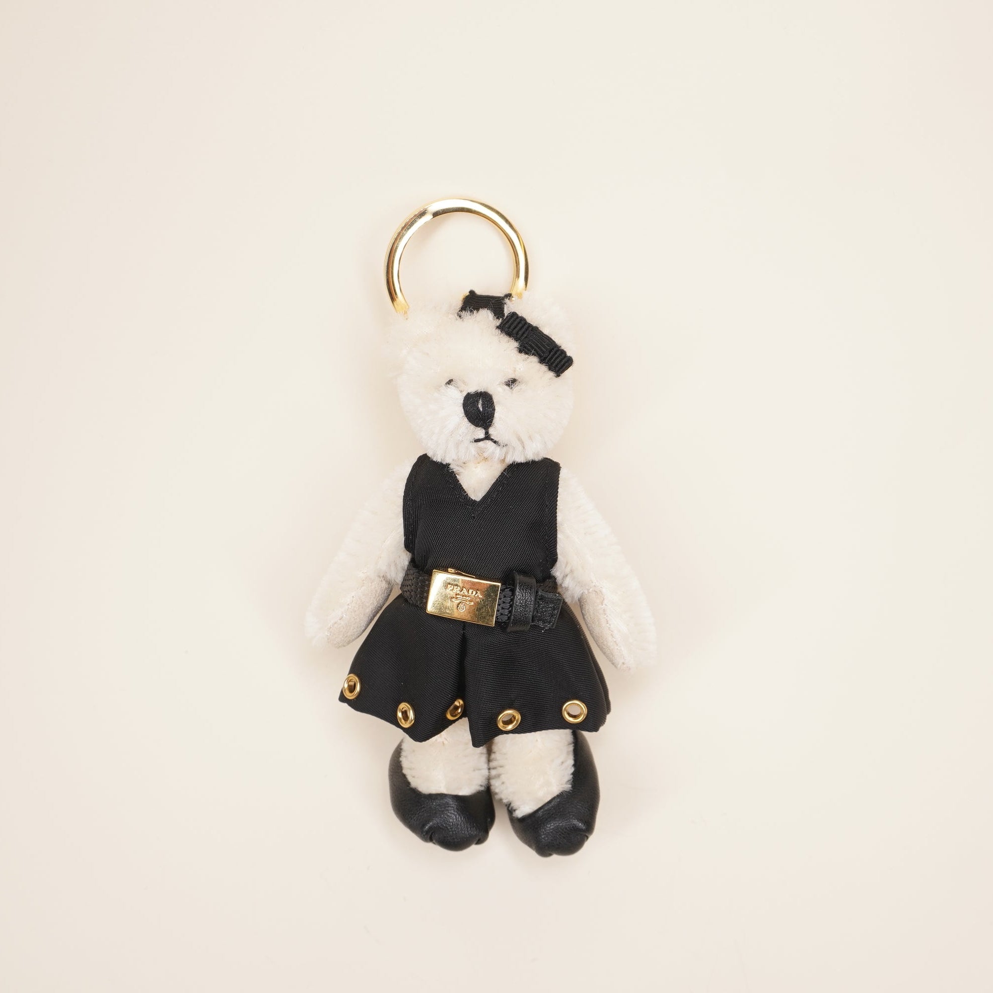 PRE-OWNED Teddy Bear White Keychain Bag Charm