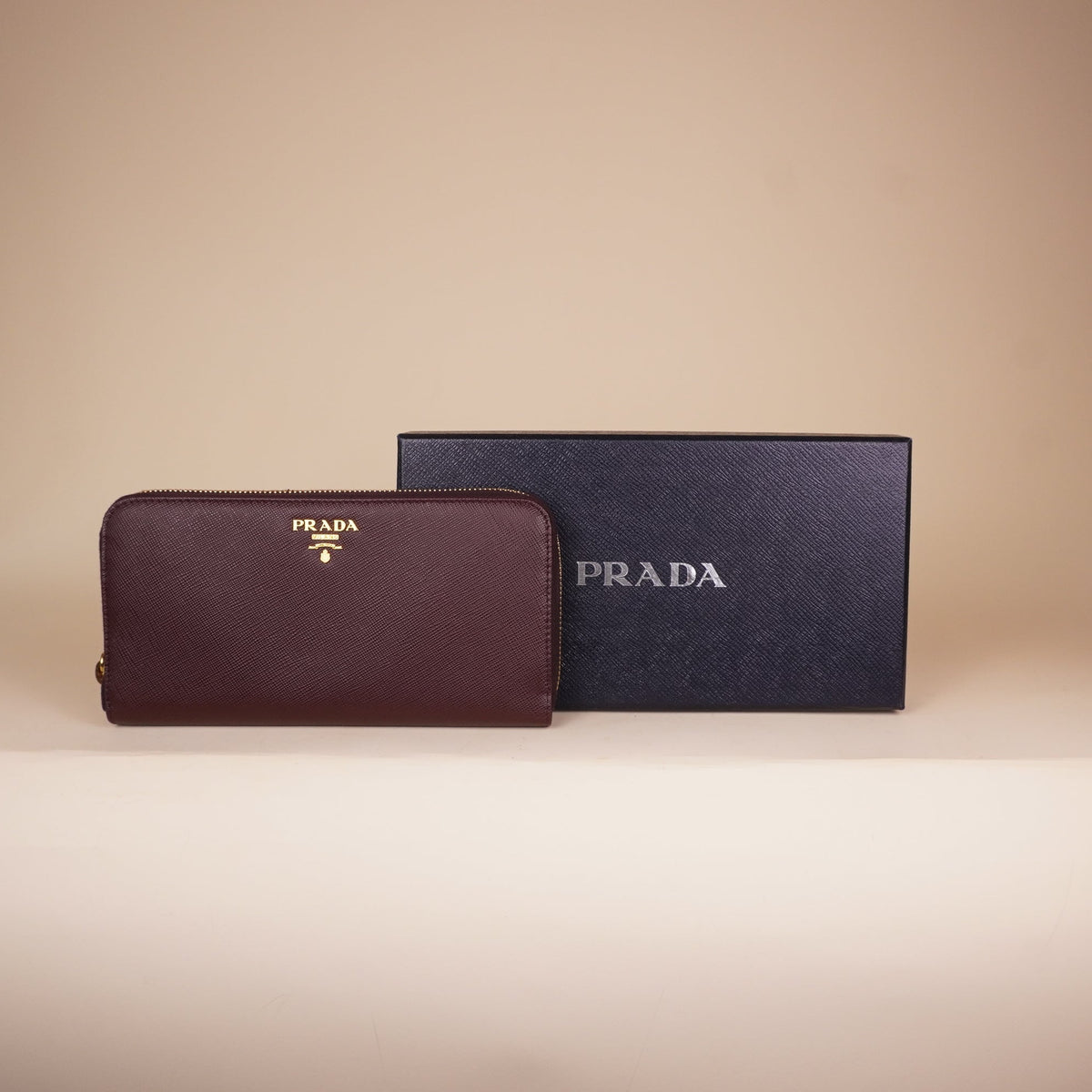 PRE-OWNED Saffiano Burgundy Zip-Around Wallet