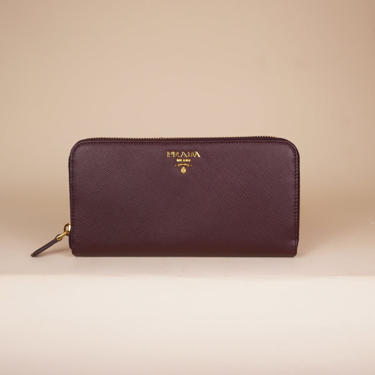 PRE-OWNED Saffiano Burgundy Zip-Around Wallet