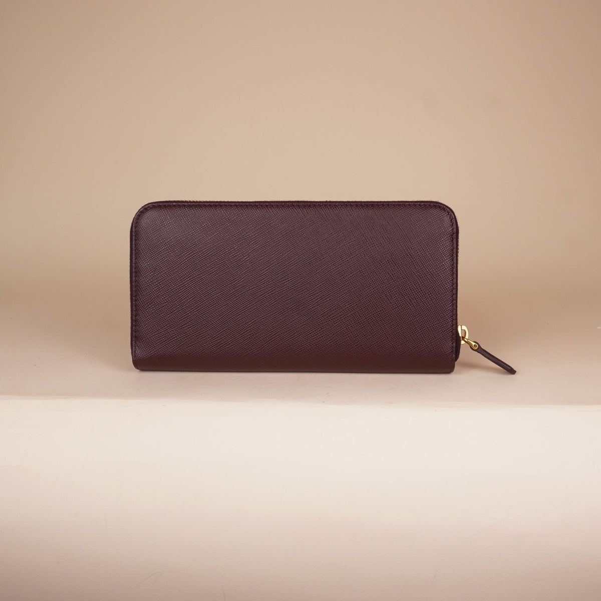 PRE-OWNED Saffiano Burgundy Zip-Around Wallet