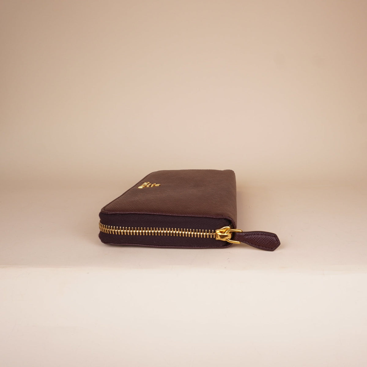 PRE-OWNED Saffiano Burgundy Zip-Around Wallet