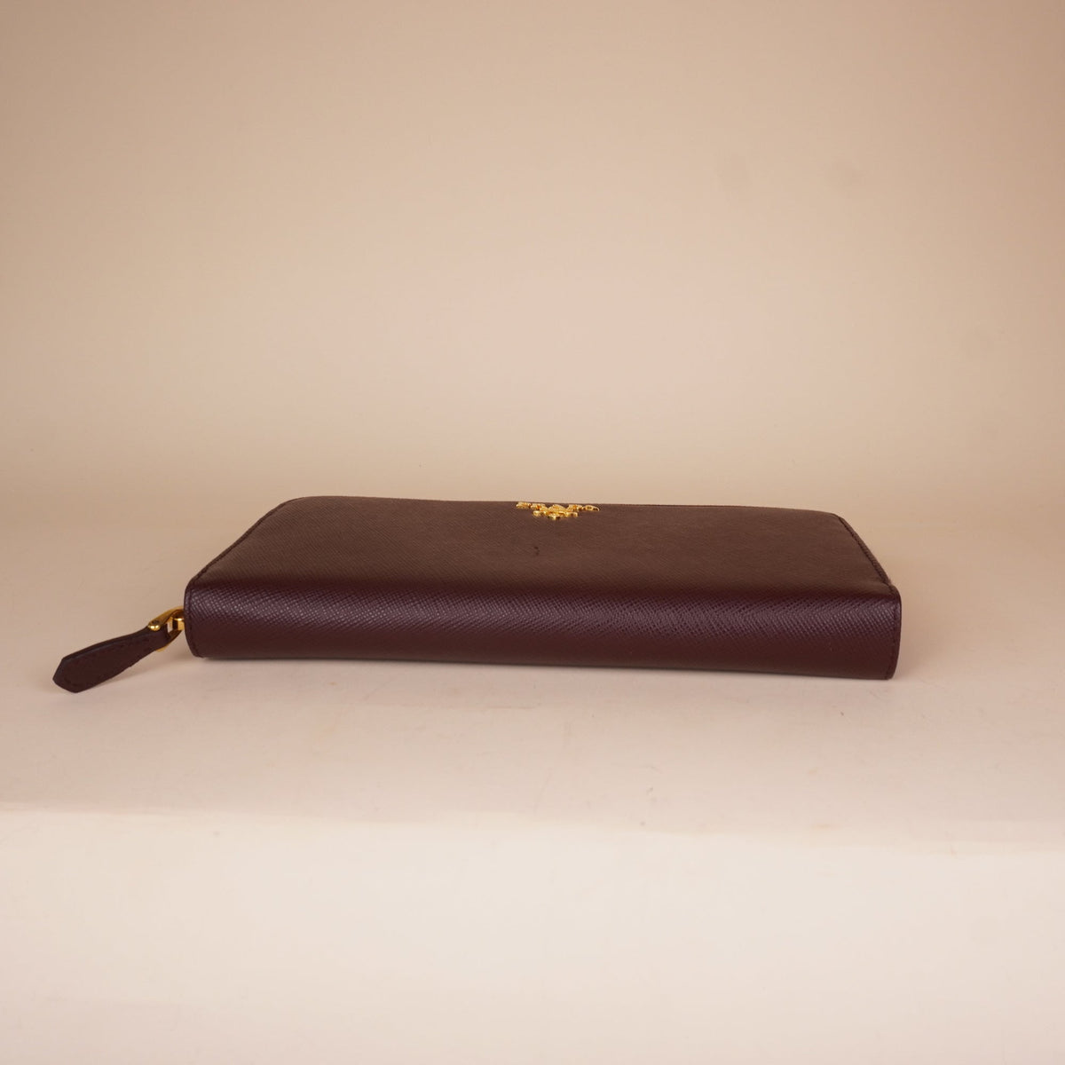 PRE-OWNED Saffiano Burgundy Zip-Around Wallet