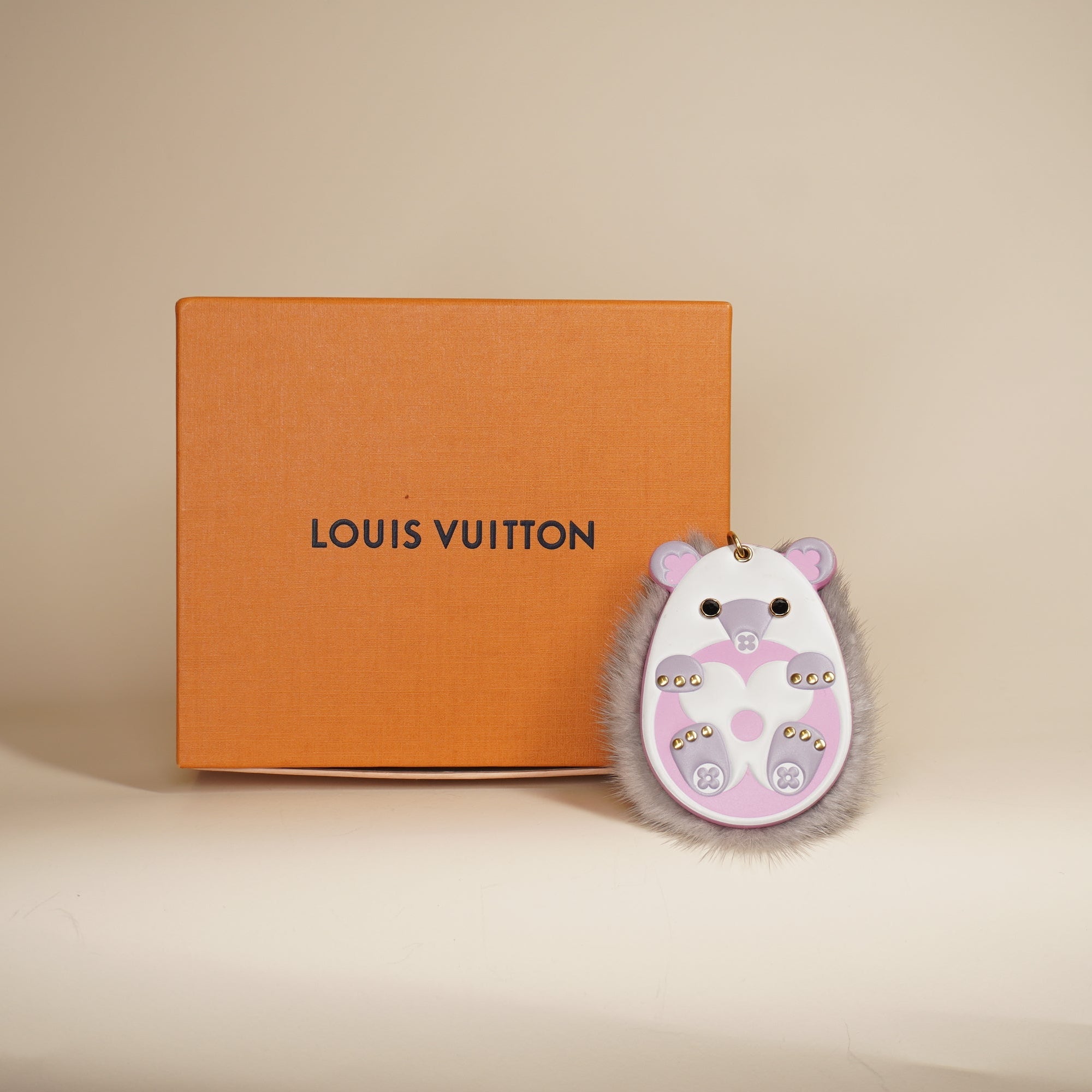 PRE-OWNED LV Hedgehog Fur Bag Charm and Key Holder