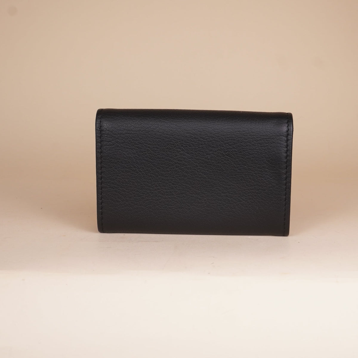 CHANEL - Grained Goatskin Leather Enamel and Gold-Colored Metal Black Card Holder