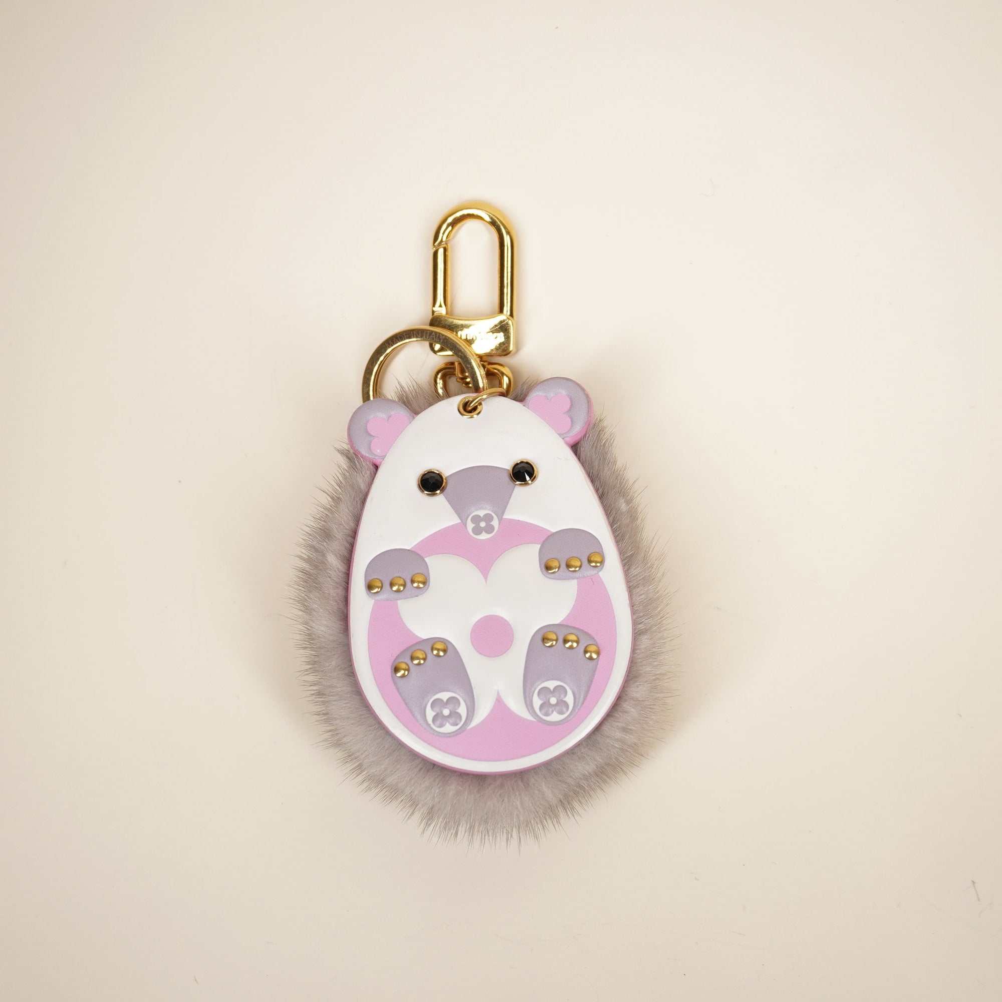 PRE-OWNED LV Hedgehog Fur Bag Charm and Key Holder