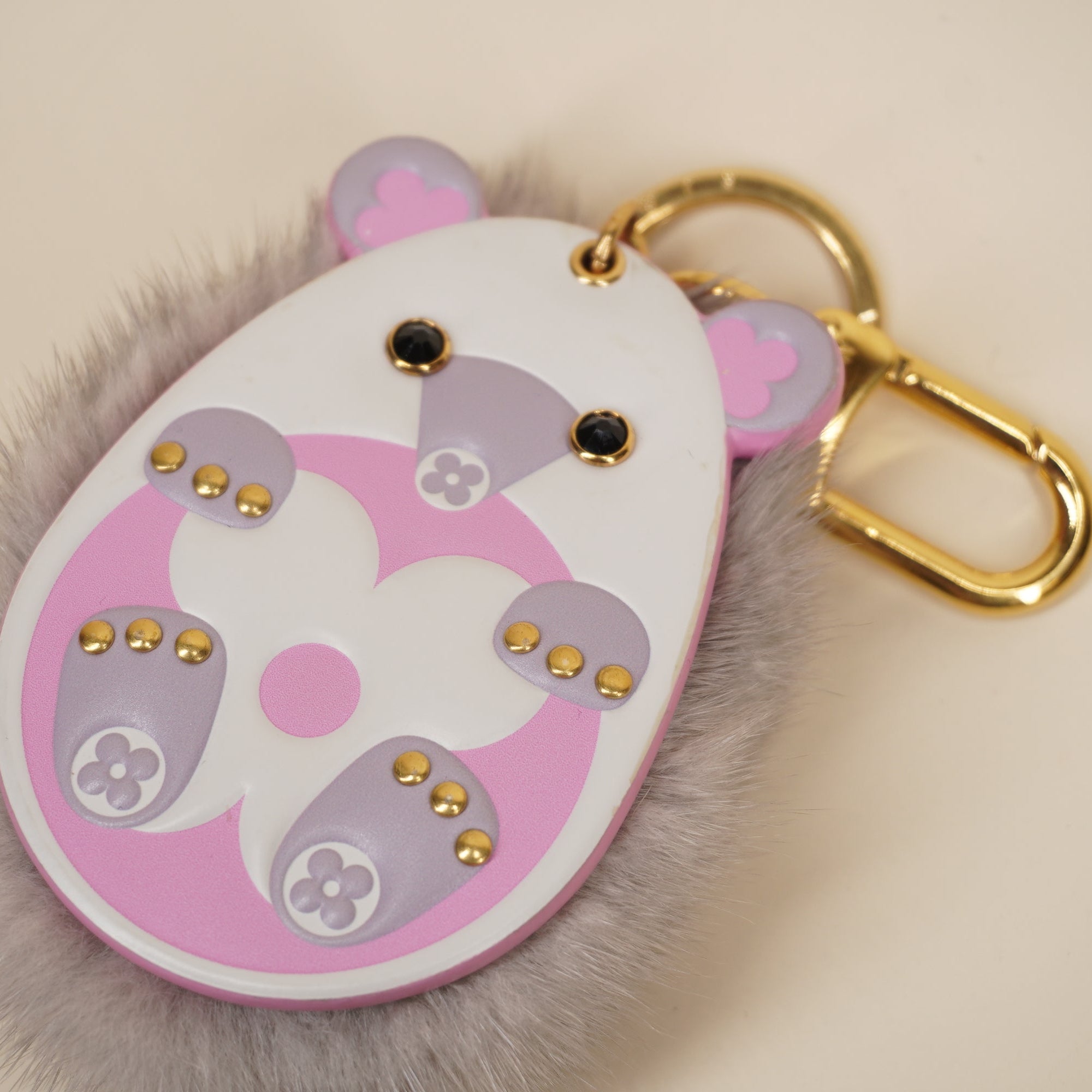 PRE-OWNED LV Hedgehog Fur Bag Charm and Key Holder
