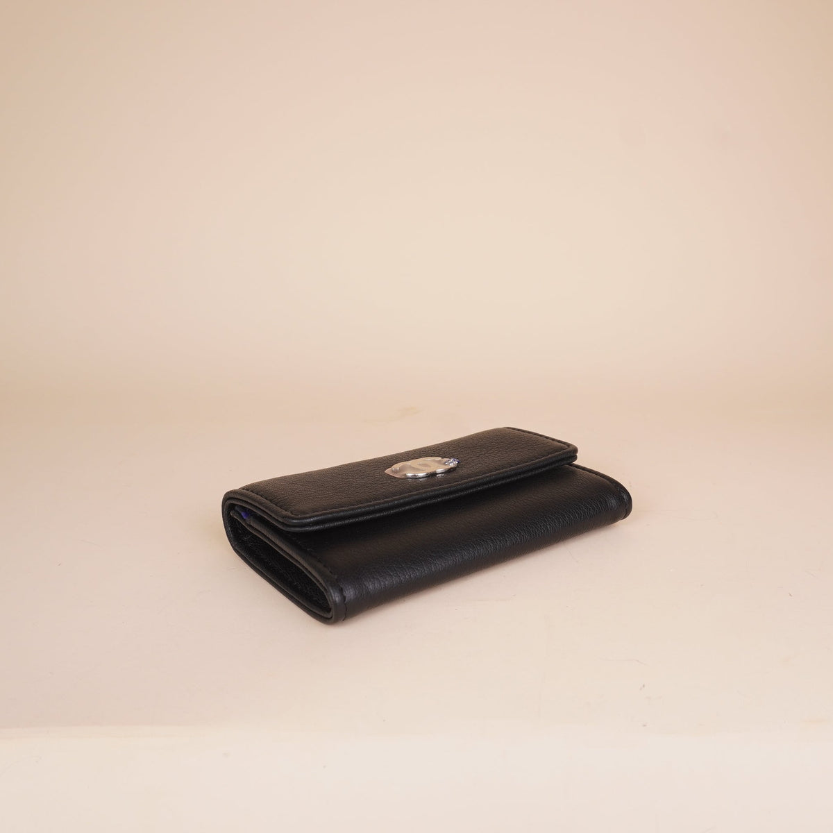CHANEL - Grained Goatskin Leather Enamel and Gold-Colored Metal Black Card Holder