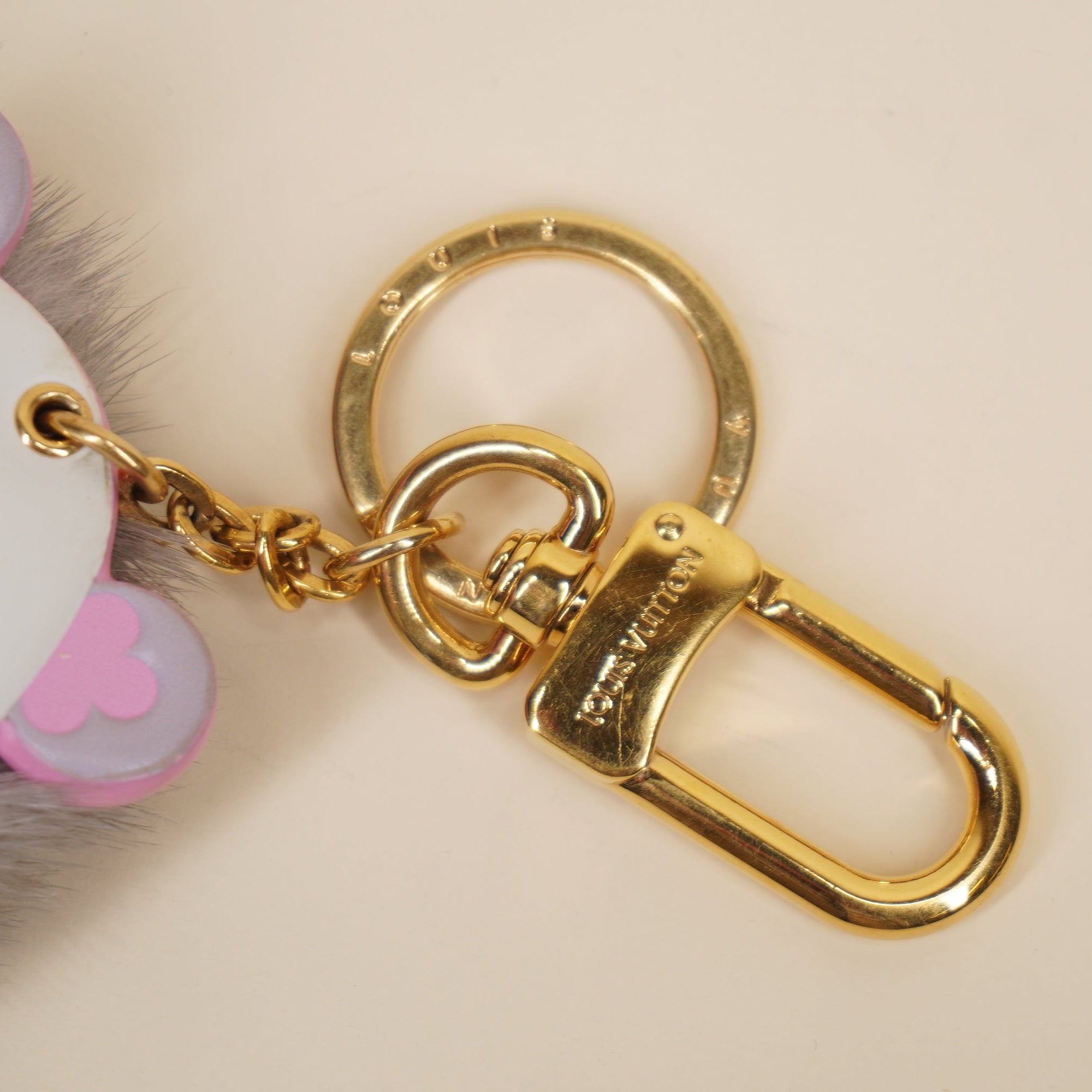 PRE-OWNED LV Hedgehog Fur Bag Charm and Key Holder